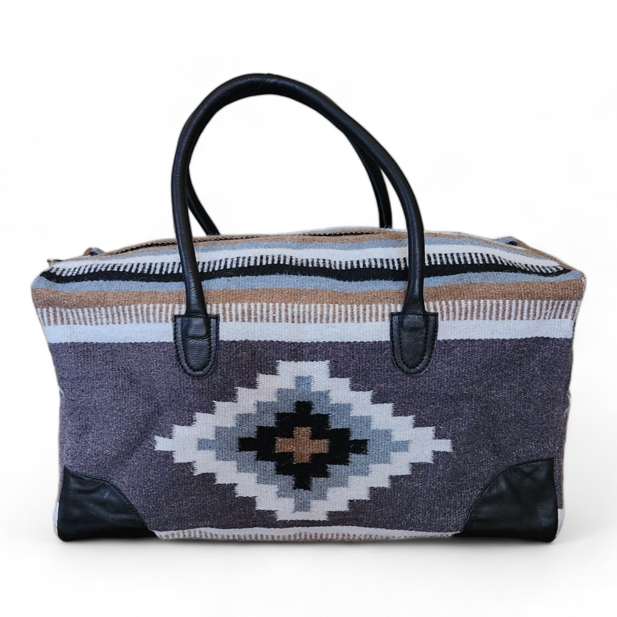 Aztec Large Weekender Southwestern Duffel Bag Verlie Saddle Blanket Bag 100% Leather Handles - Ranch Junkie Mercantile LLC