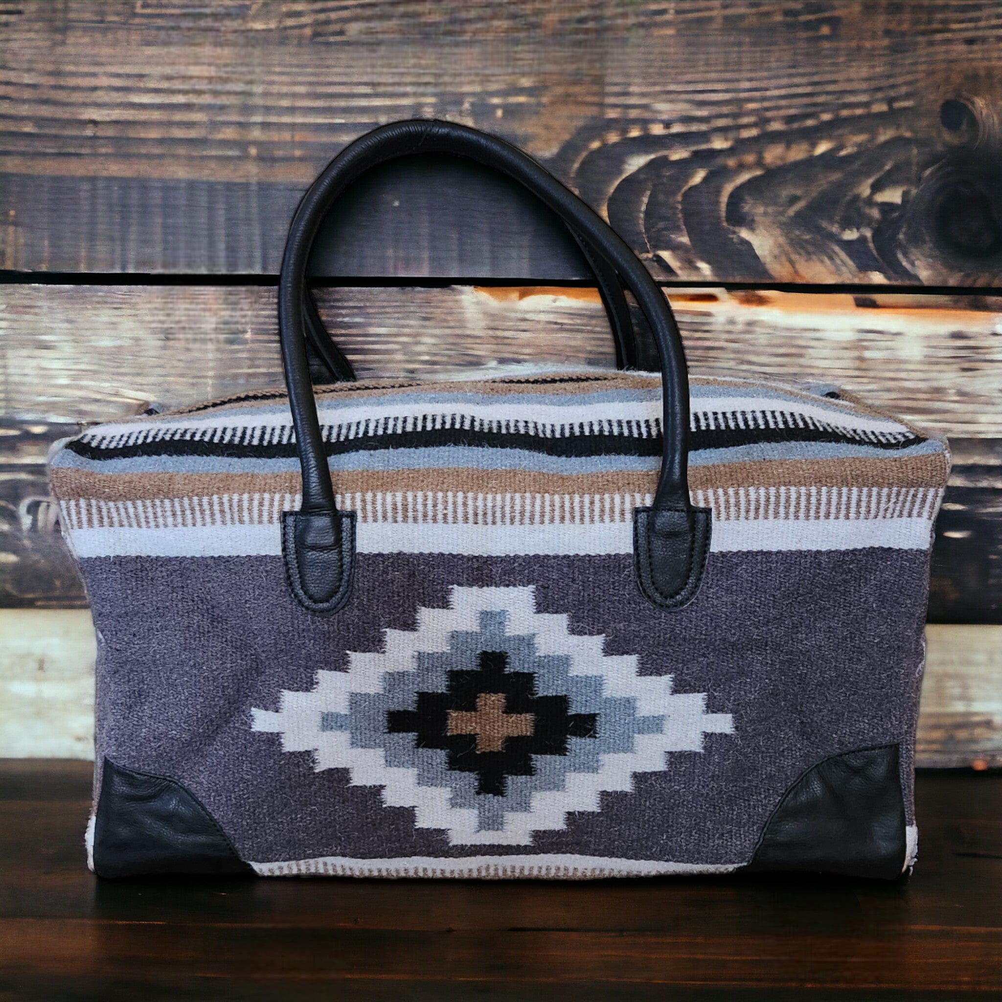 Aztec Large Weekender Southwestern Duffel Bag Verlie Saddle Blanket Bag 100% Leather Handles - Ranch Junkie Mercantile LLC