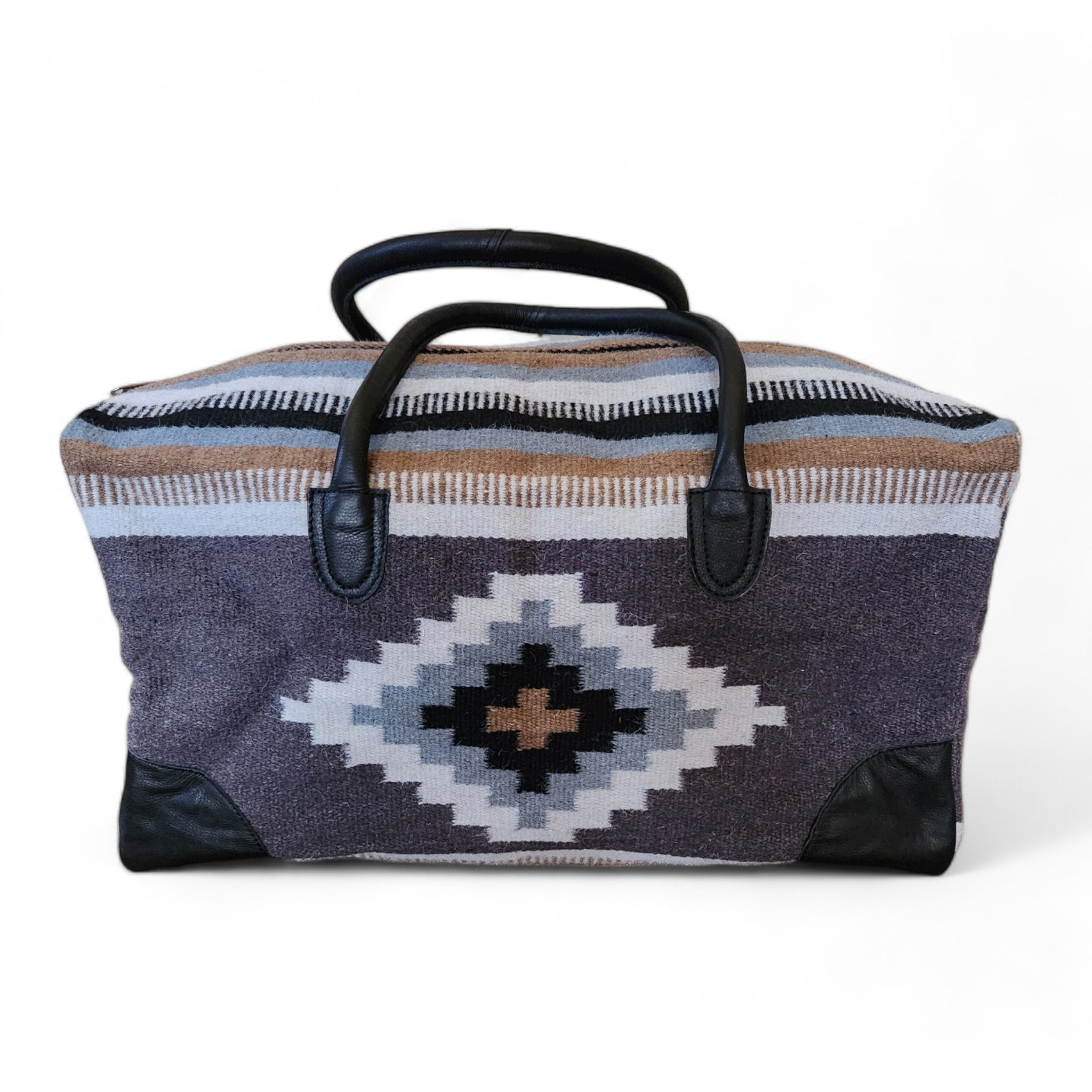 Aztec Large Weekender Southwestern Duffel Bag Verlie Saddle Blanket Bag 100% Leather Handles - Ranch Junkie Mercantile LLC