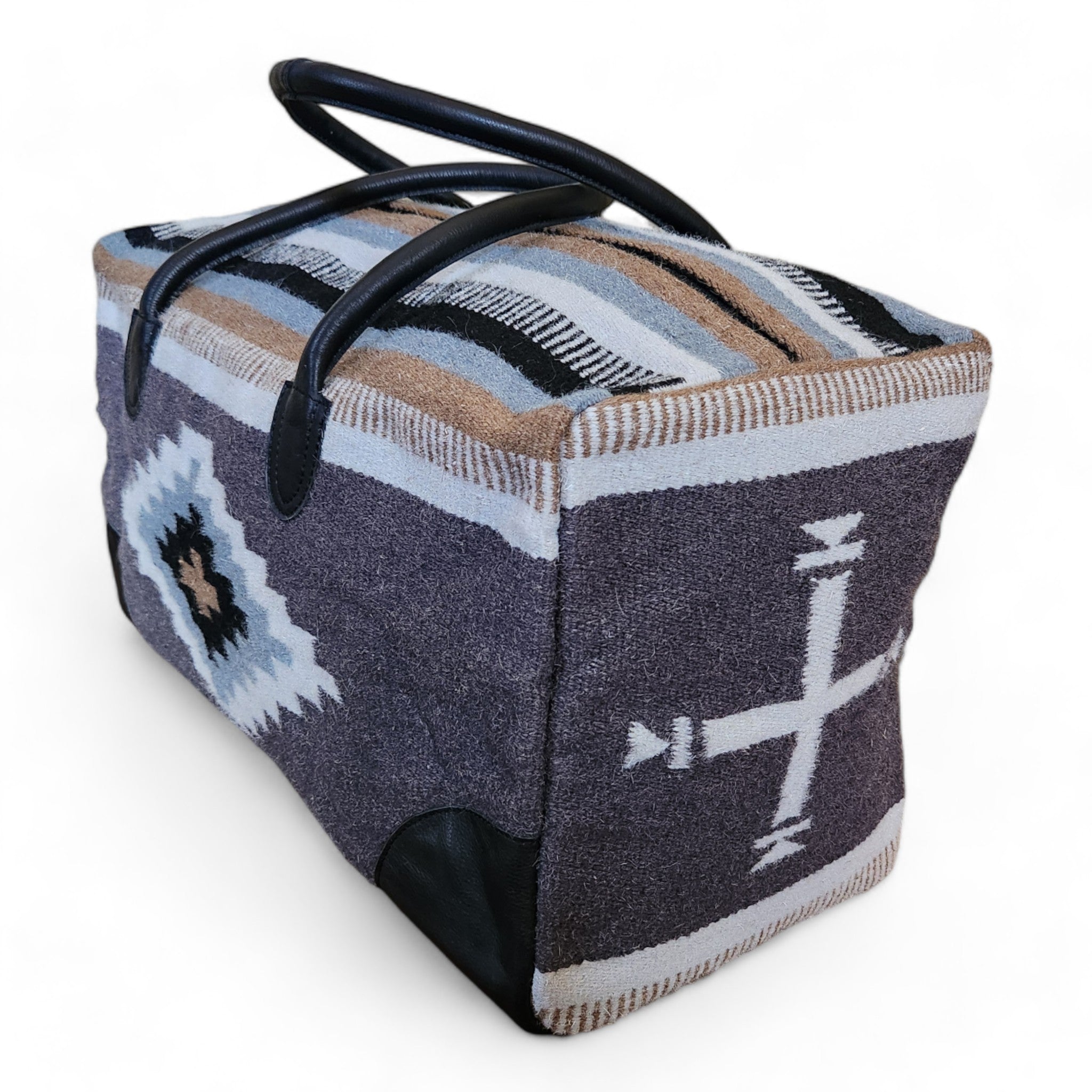 Aztec Large Weekender Southwestern Duffel Bag Verlie Saddle Blanket Bag 100% Leather Handles - Ranch Junkie Mercantile LLC