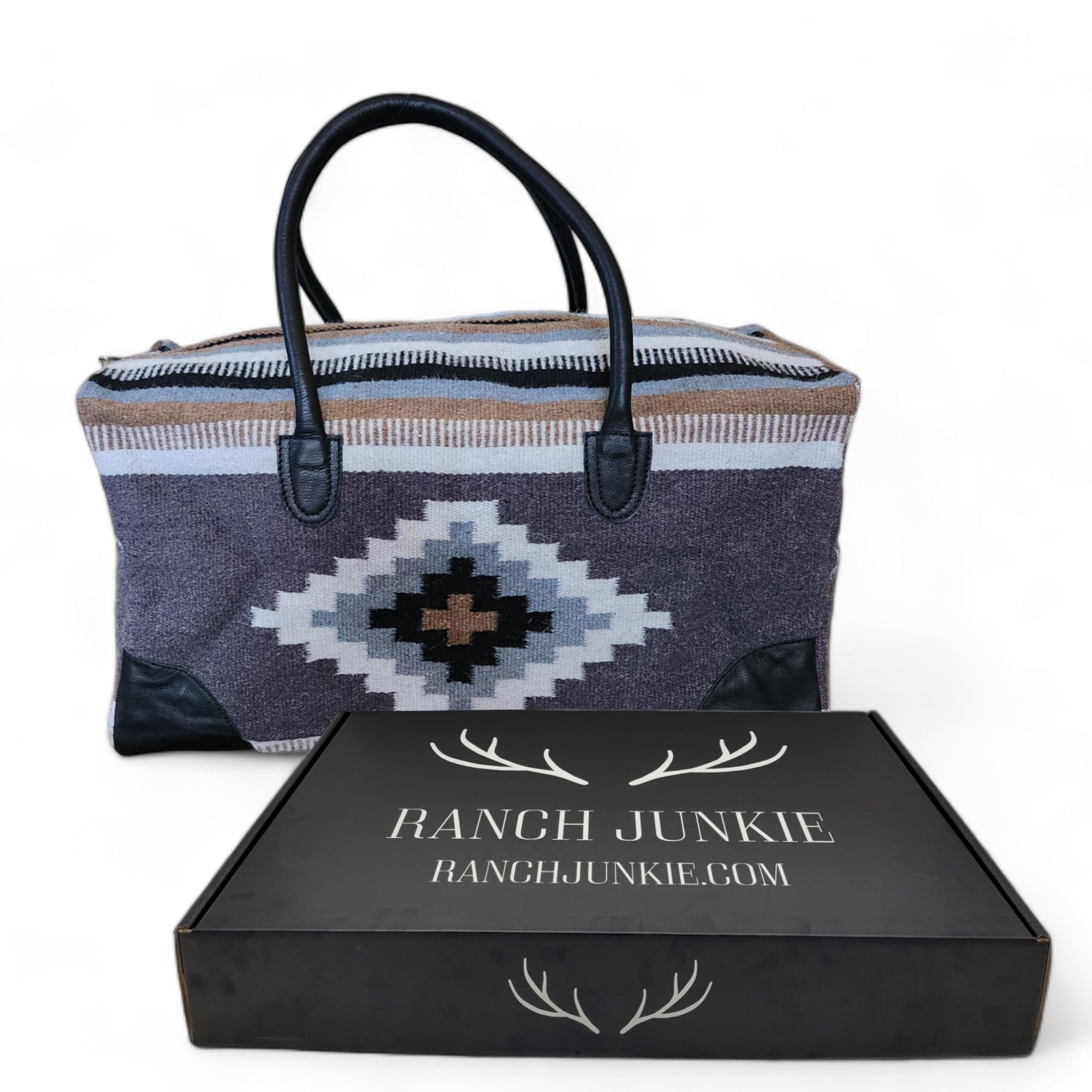 Aztec Large Weekender Southwestern Duffel Bag Verlie Saddle Blanket Bag 100% Leather Handles - Ranch Junkie Mercantile LLC