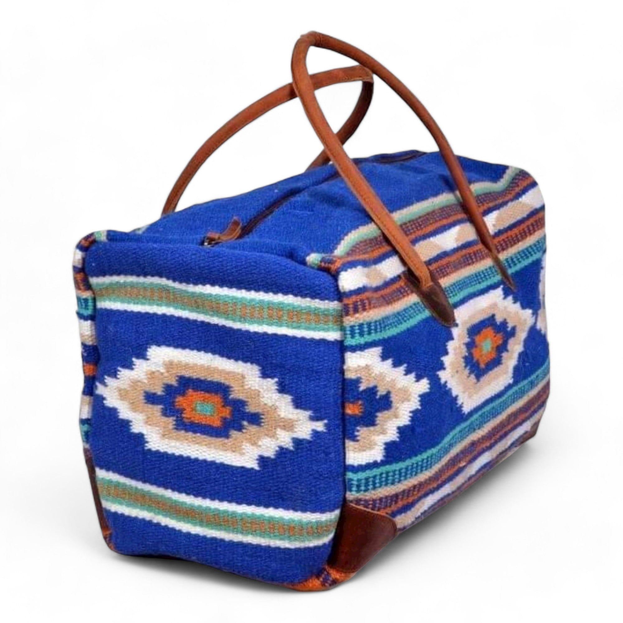 Boho Aztec Large Weekender Southwestern Duffel Bag Dakota Saddle Blanket Bag 100% Leather Handles - Ranch Junkie Mercantile LLC