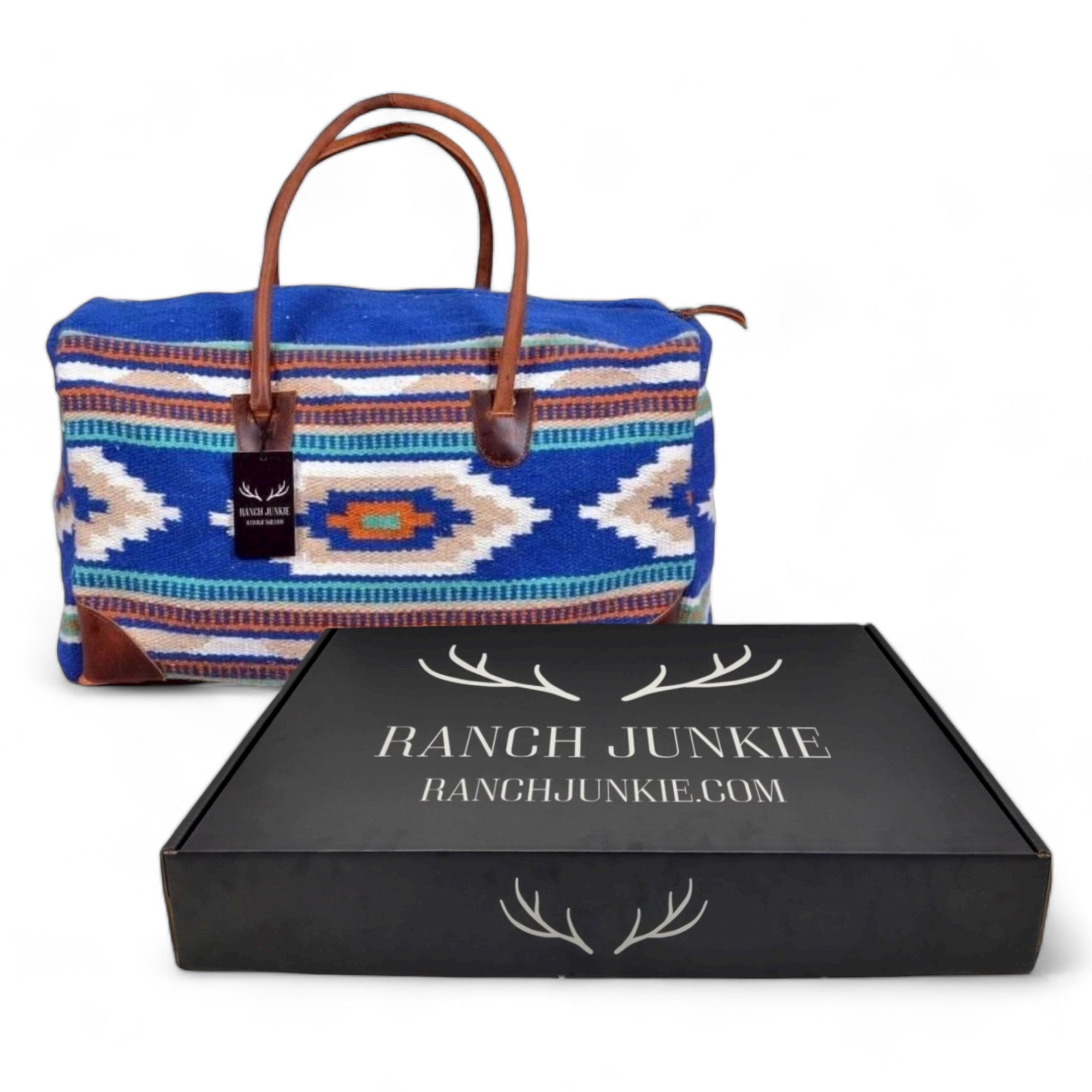 Boho Aztec Large Weekender Southwestern Duffel Bag Dakota Saddle Blanket Bag 100% Leather Handles - Ranch Junkie Mercantile LLC