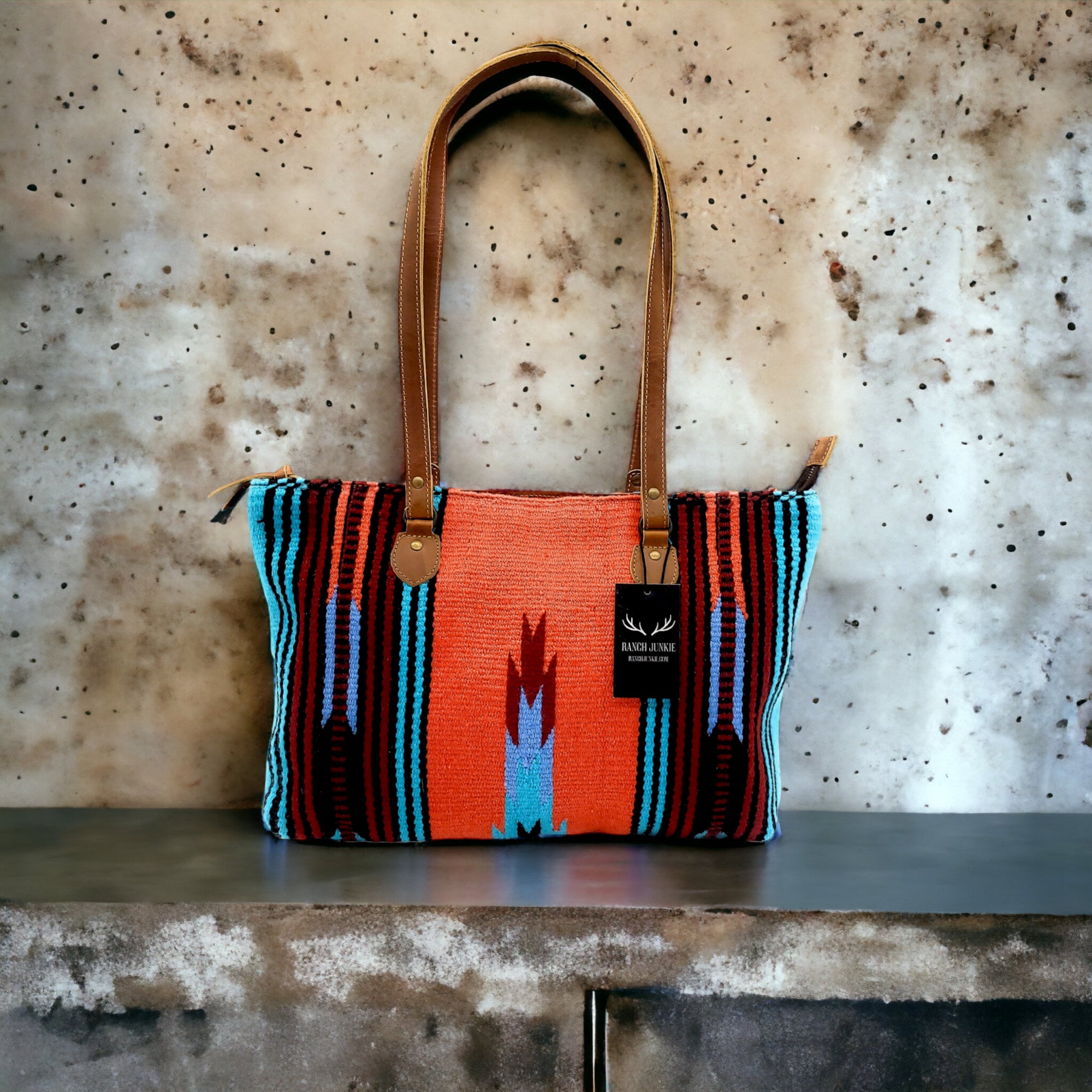 Southwestern Large Handwoven Wool Boho Tote Sedona Saddle Blanket Bag - Ranch Junkie Mercantile LLC