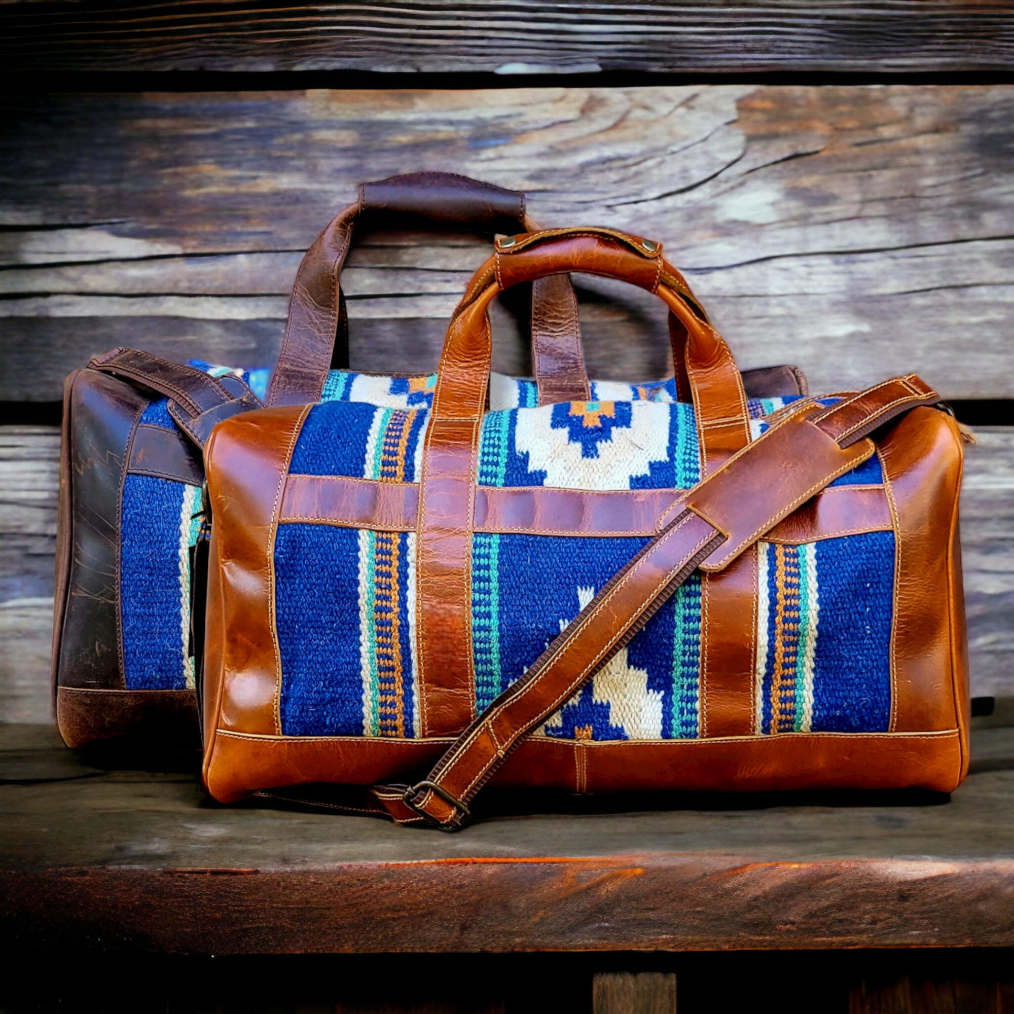 Bundle Deal Dakota Southwestern Leather Aztec Weekender Duffel Bag + Large Boho Tote - Ranch Junkie Mercantile LLC