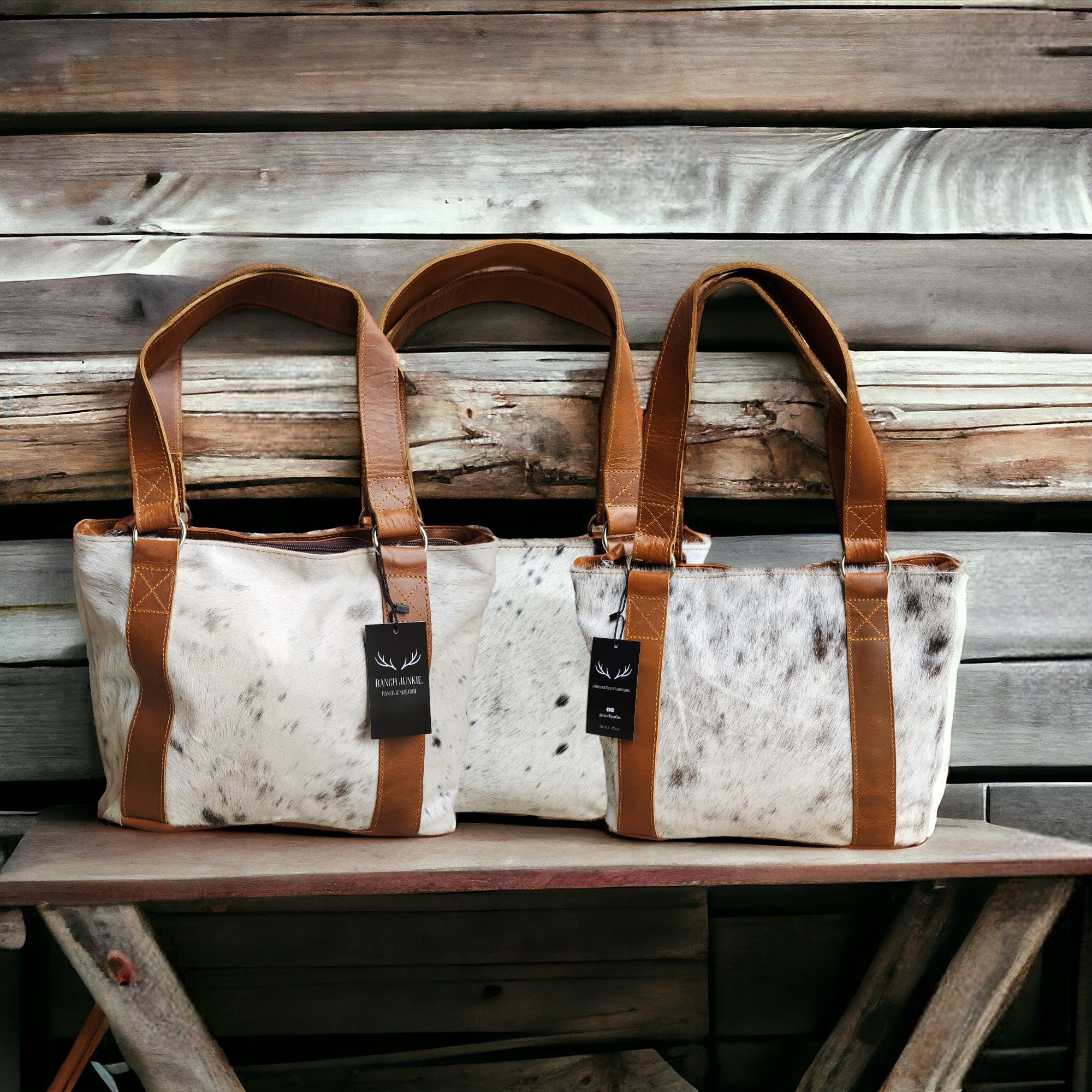 Genuine Cowhide Tote Handbag Black Highlands Purse - Ranch Junkie Mercantile LLC