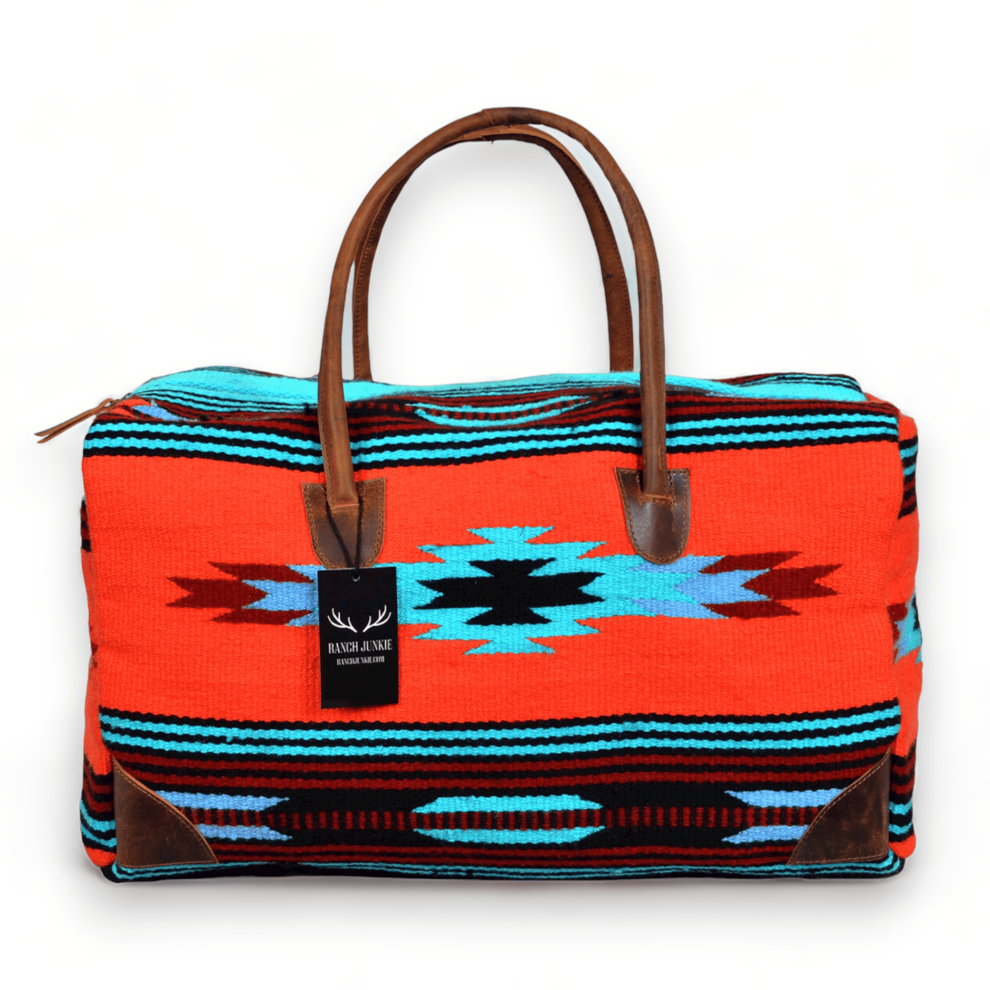 Sedona Boho Aztec Large Weekender Southwestern Duffel Bag Saddle Blanket Bag 100% Leather Handles - Ranch Junkie Mercantile LLC