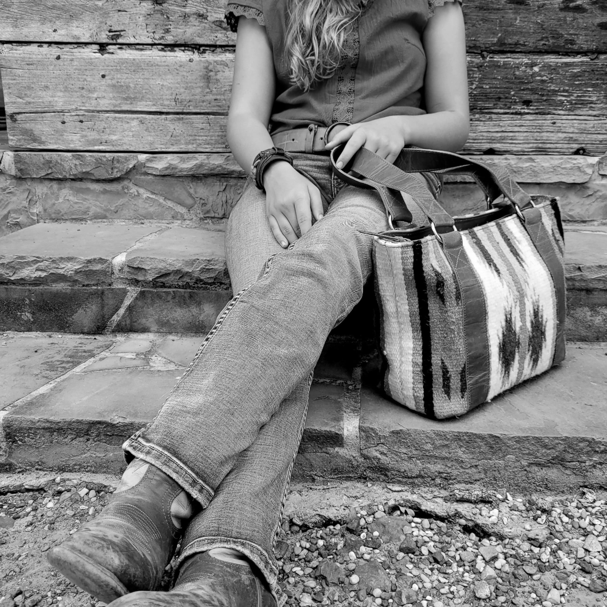 Bundle Deal-Sedona Southwestern Duffel Handwoven Wool And Leather Weekender + Sedona Handwoven Wool Western Tote Purse - Ranch Junkie Mercantile LLC