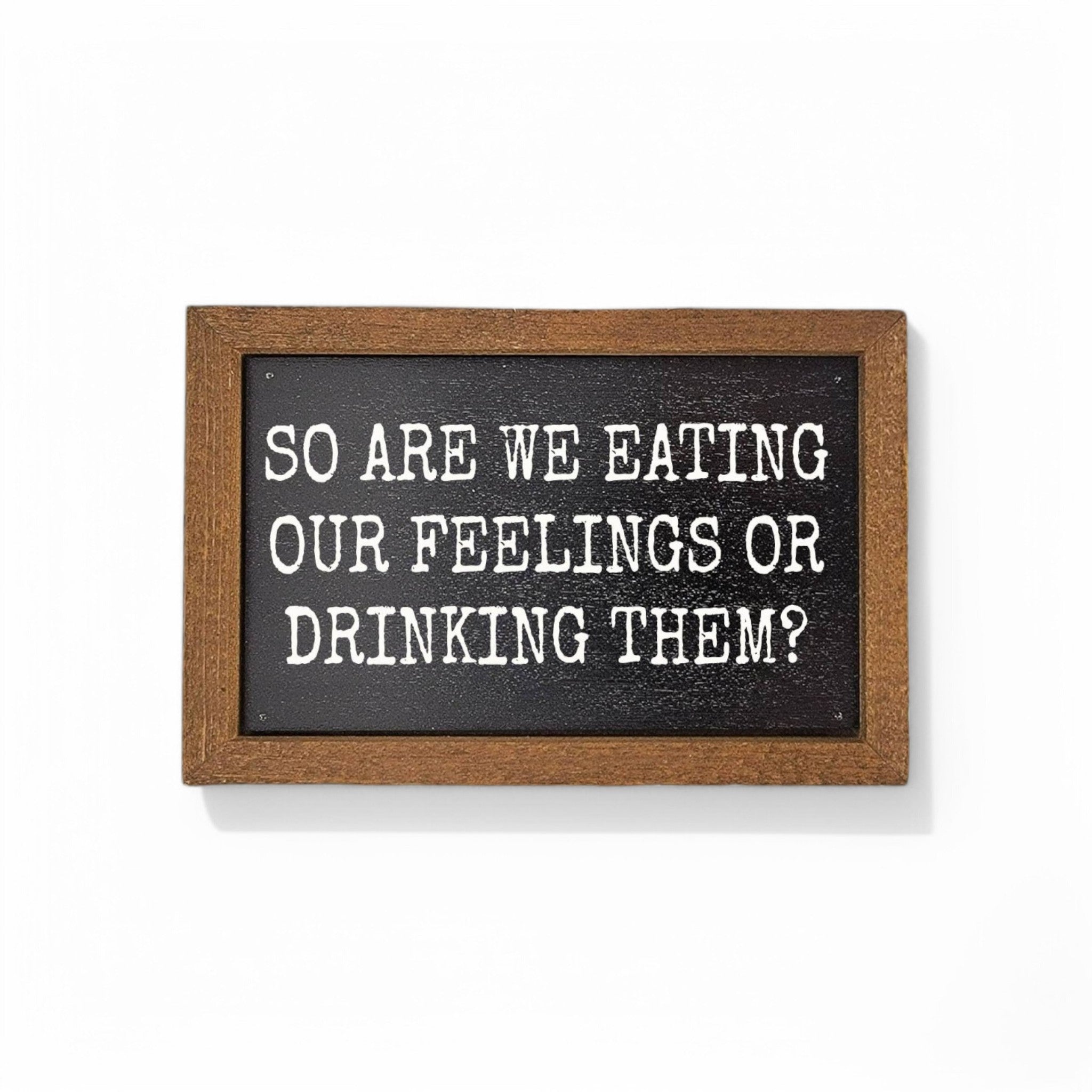 6X4 Are We Eating Our Feelings Or Drinking Them Small Funny Signs - Ranch Junkie Mercantile LLC