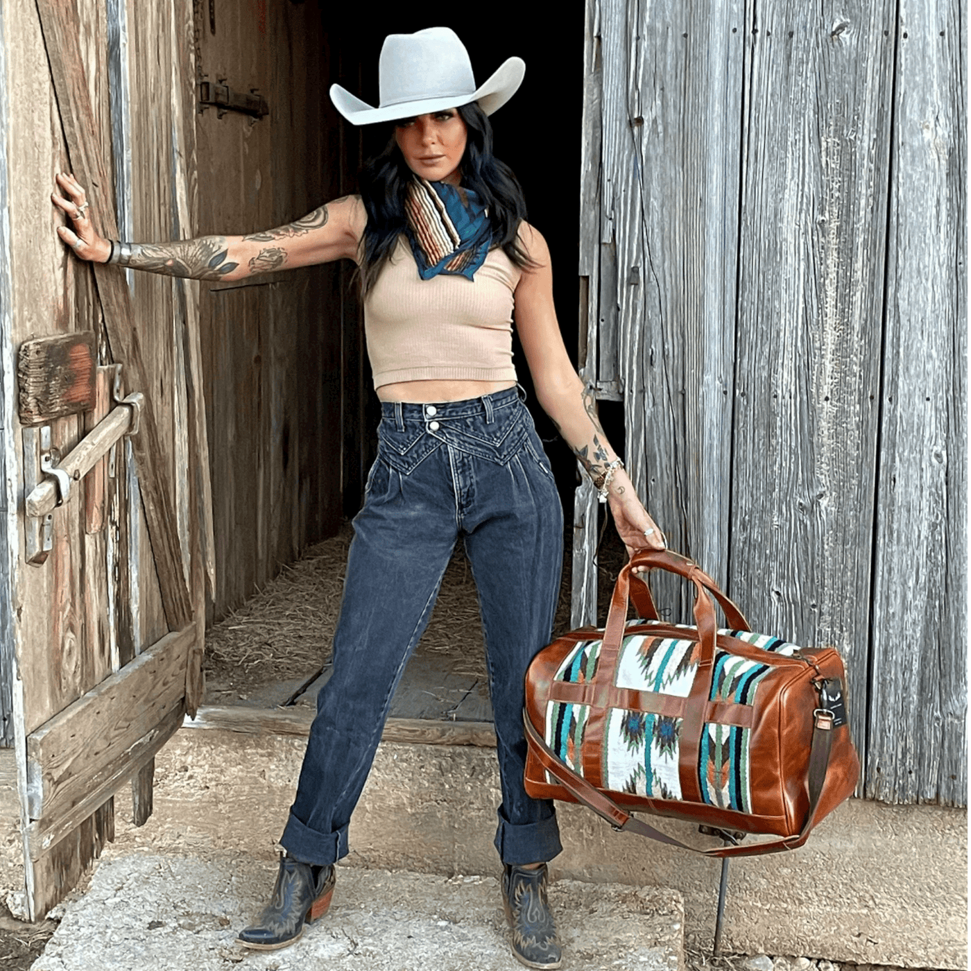 Bundle Deal-Aspen Southwestern Handwoven Wool Leather Weekender + Aspen Handwoven Wool Tote Purse - Ranch Junkie Mercantile LLC