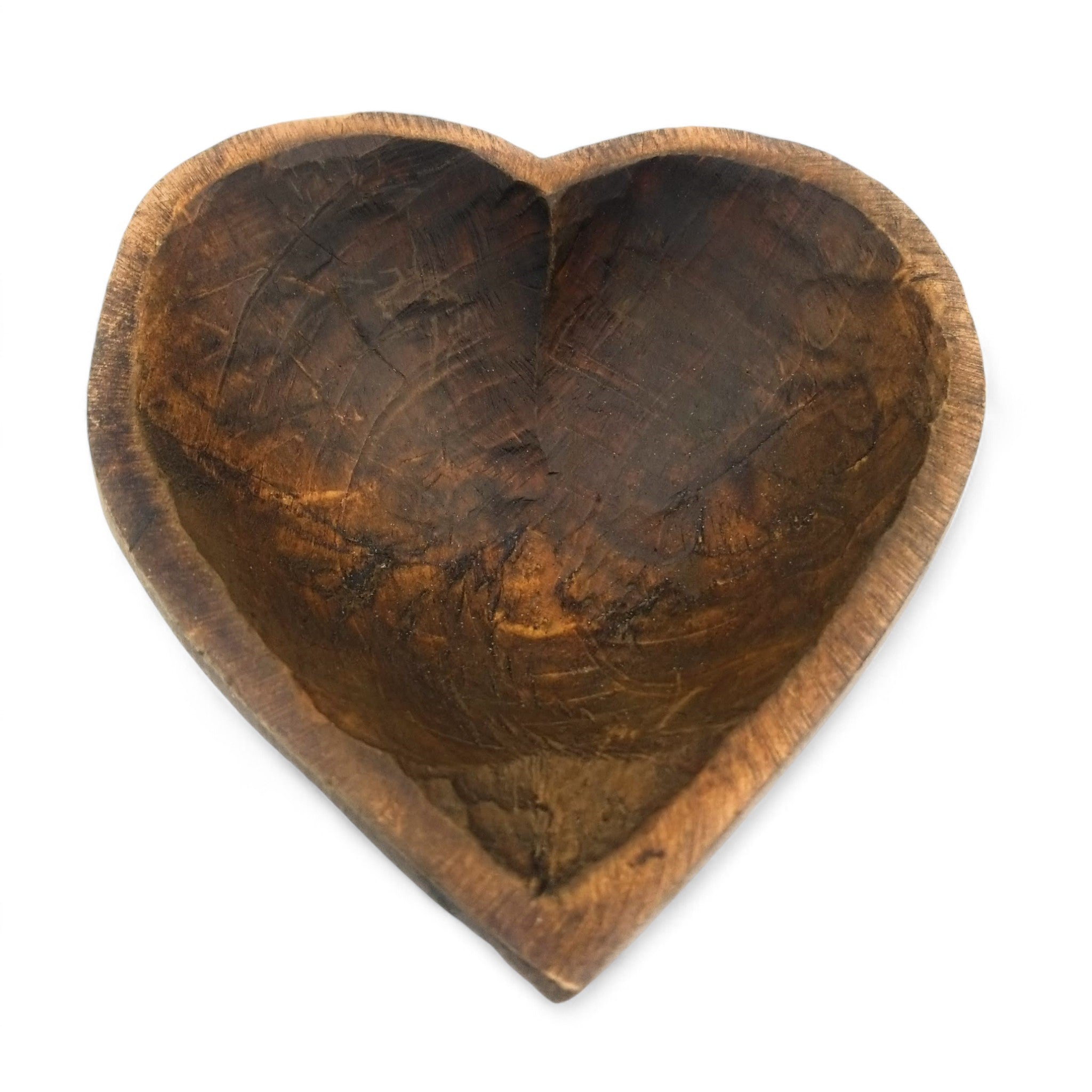 5"- 6" Itty Bitty Wood Heart Bowl Rustic White Farmhouse Brown - Ranch Junkie Mercantile LLC