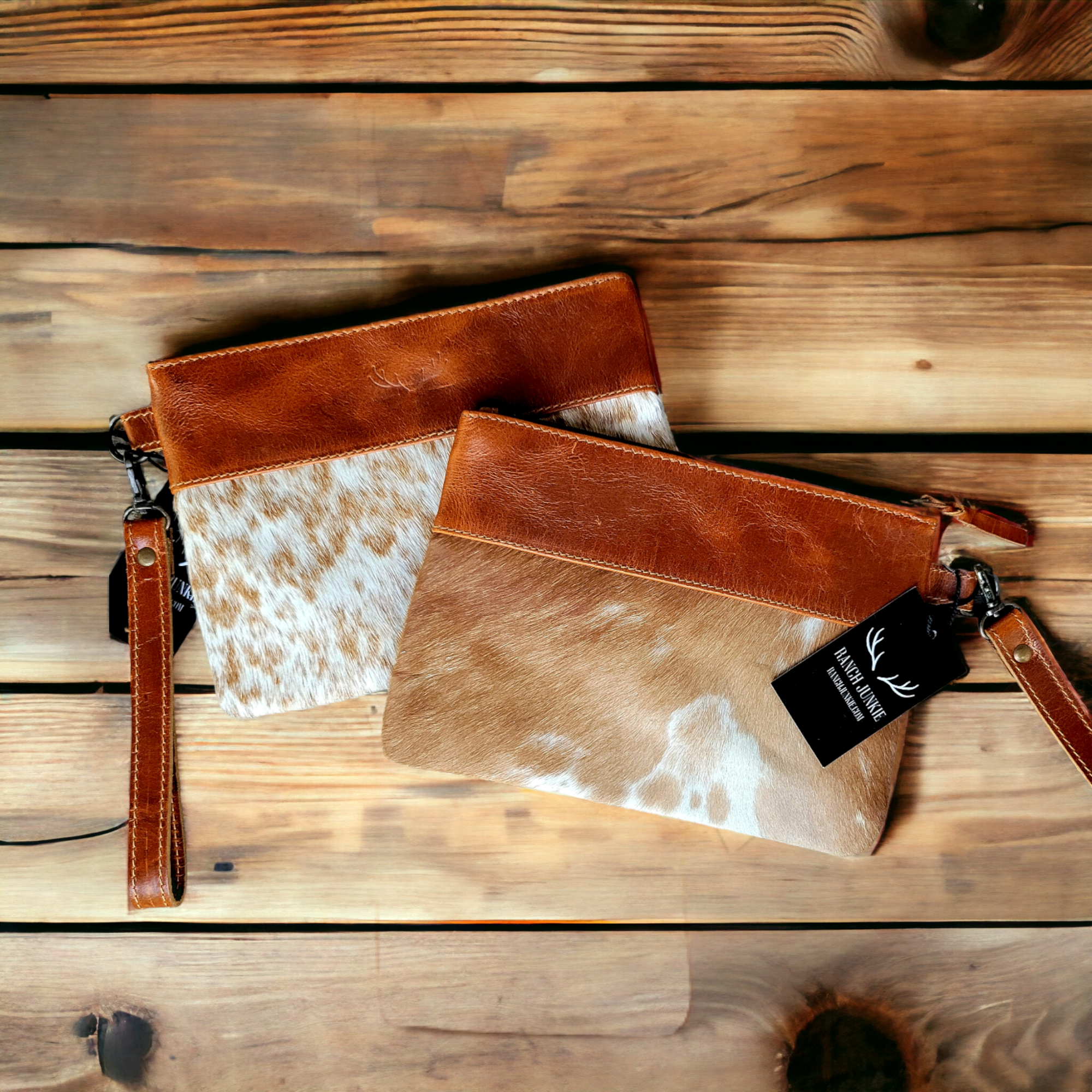 Bundle Deal- The Highlands Saddle Large Genuine Cowhide Crossbody Bag + Saddle Wristlet Clutch - Ranch Junkie Mercantile LLC