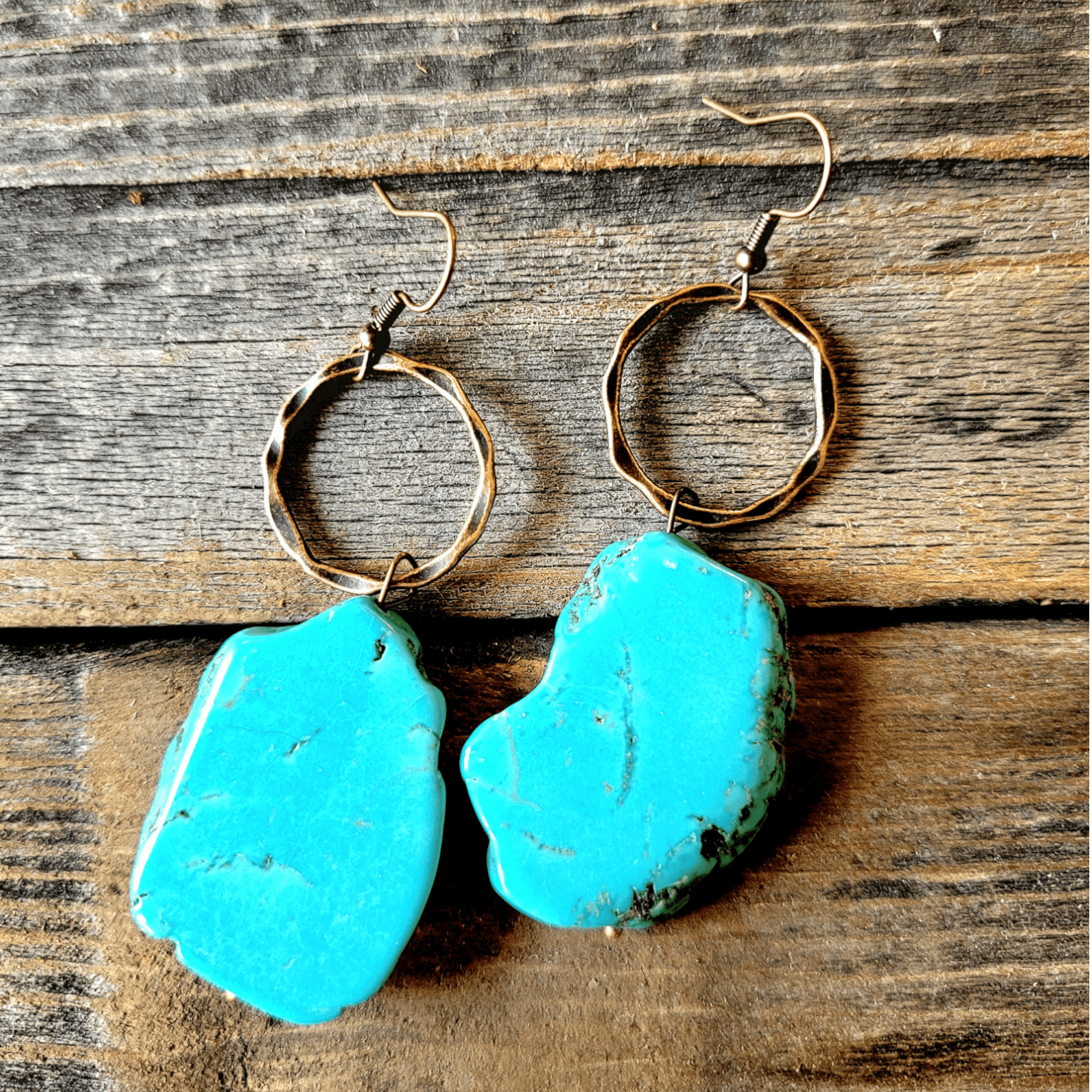 Bundle Deal-Blue Turquoise Slab Necklace + Blue Turquoise Slab Earrings + Leather Cuff - Ranch Junkie Mercantile LLC