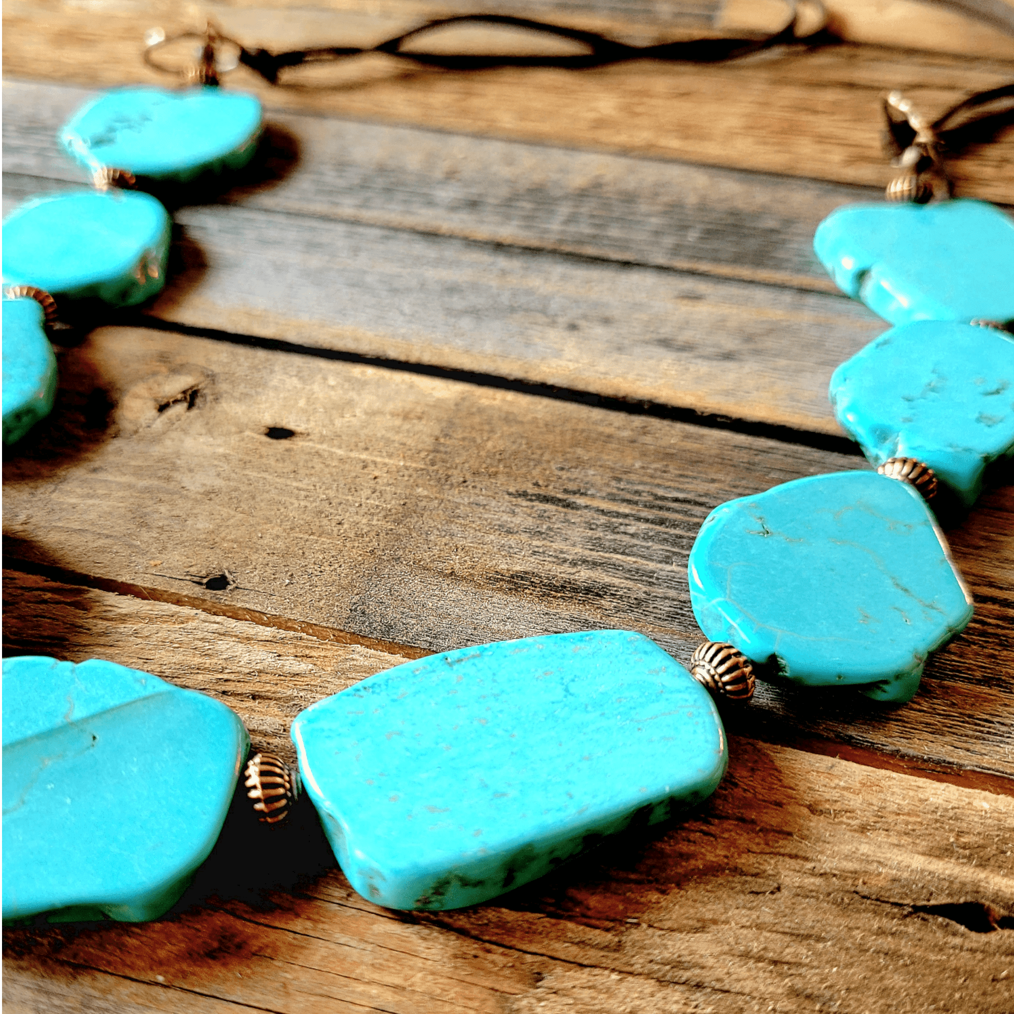 Bundle Deal-Blue Turquoise Slab Necklace + Blue Turquoise Slab Earrings + Leather Cuff - Ranch Junkie Mercantile LLC