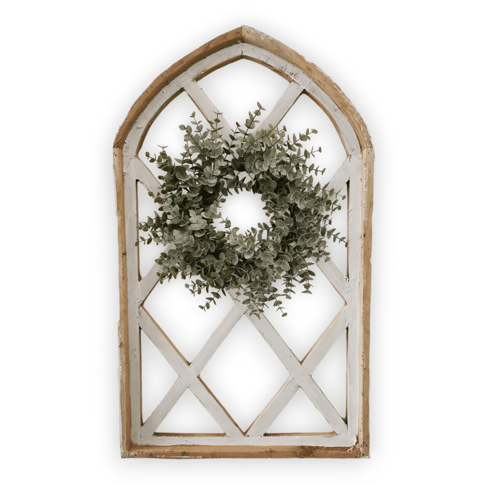 Farmhouse Wooden Wall Window Arch Wood Window - Lattice Gardens Antique White - Ranch Junkie Mercantile LLC