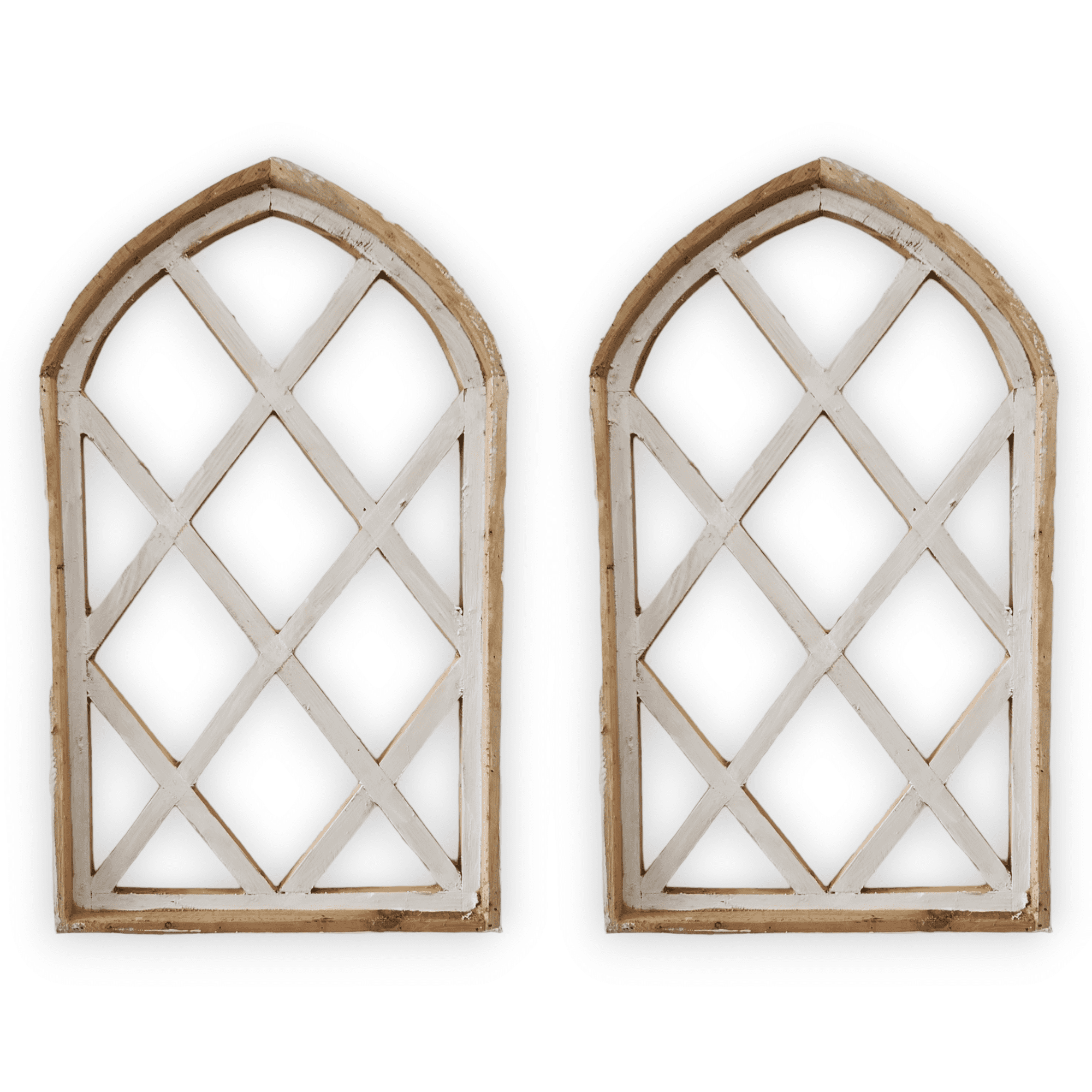 Farmhouse Wooden Wall Window Arch Wood Window - Lattice Gardens Antique White - Ranch Junkie Mercantile LLC