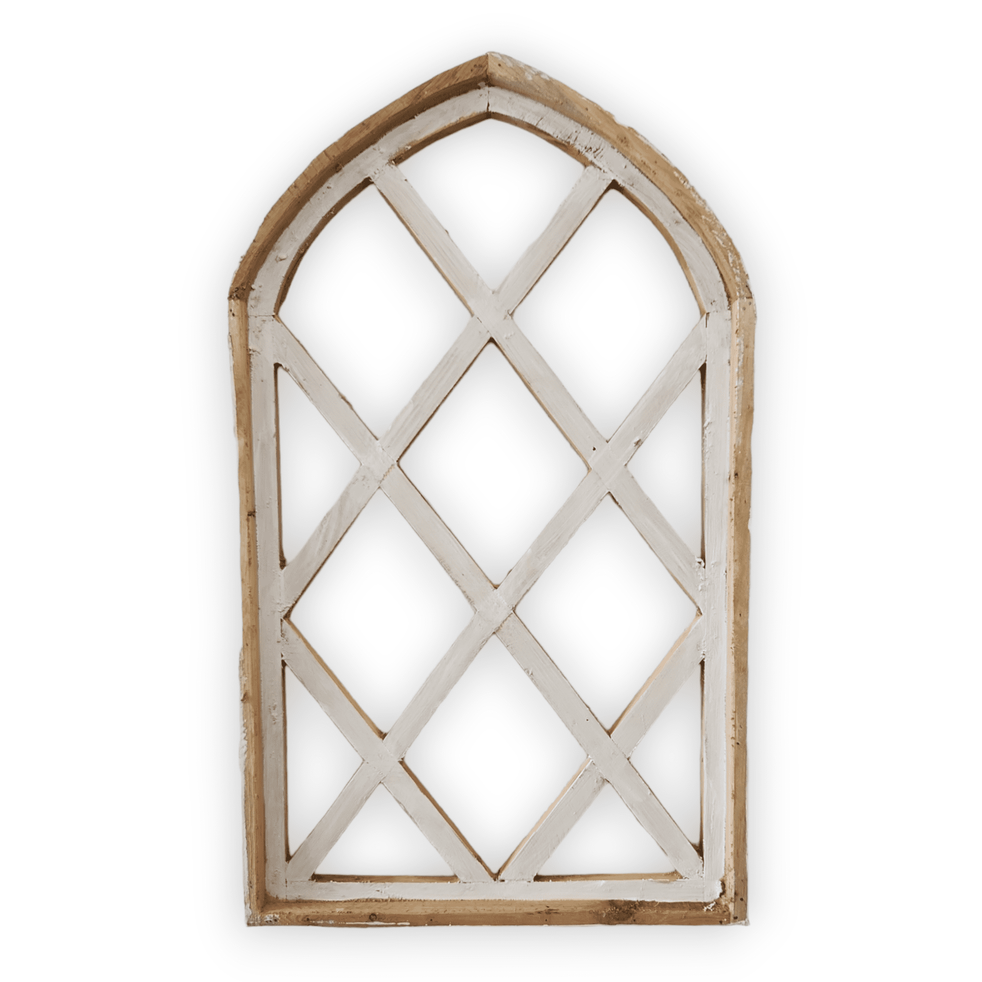 Farmhouse Wooden Wall Window Arch Wood Window - Lattice Gardens Antique White - Ranch Junkie Mercantile LLC