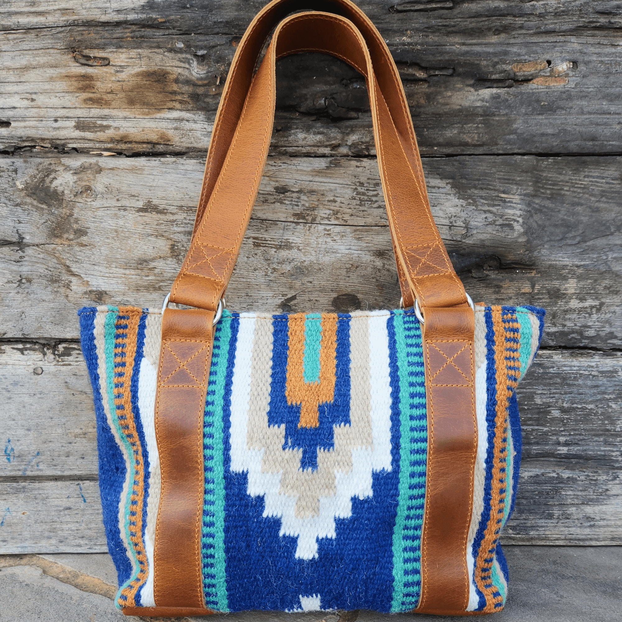 Southwestern Handwoven Saddle Blanket Wool Leather Boho Tote Dakota Western Purse - Ranch Junkie Mercantile LLC