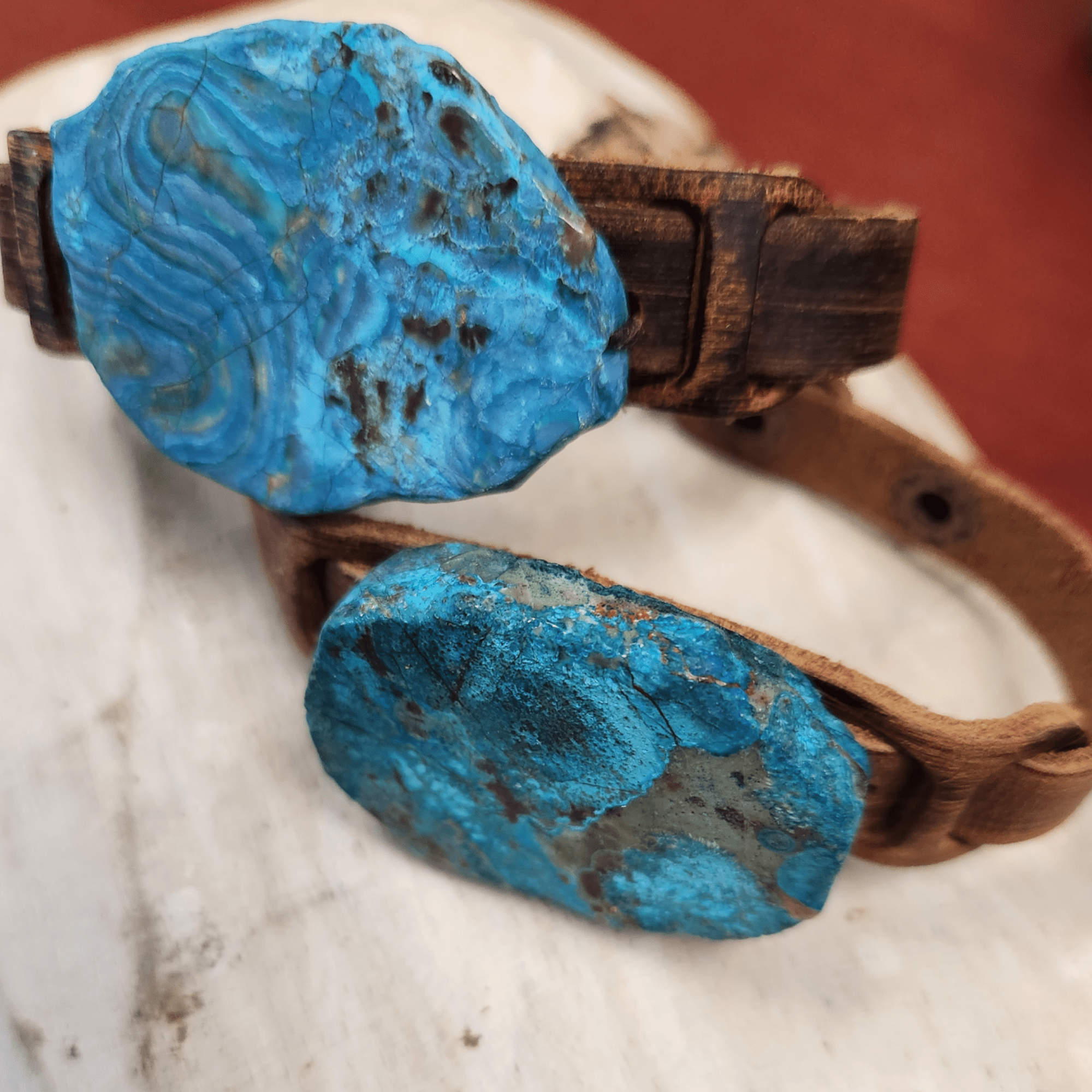 Ocean Agate Slab on Narrow Leather Cuff - Ranch Junkie Mercantile LLC