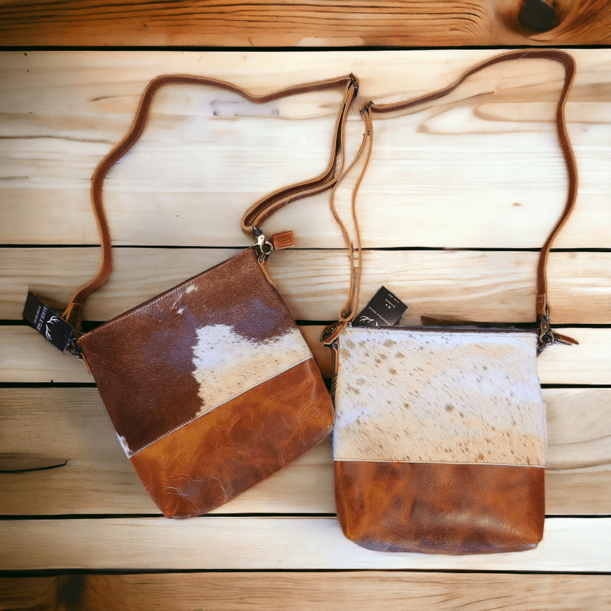 The Highlands Genuine Cowhide Large Crossbody Bag Saddle And Dark Brown Leather Crossbody Purse - Ranch Junkie Mercantile LLC