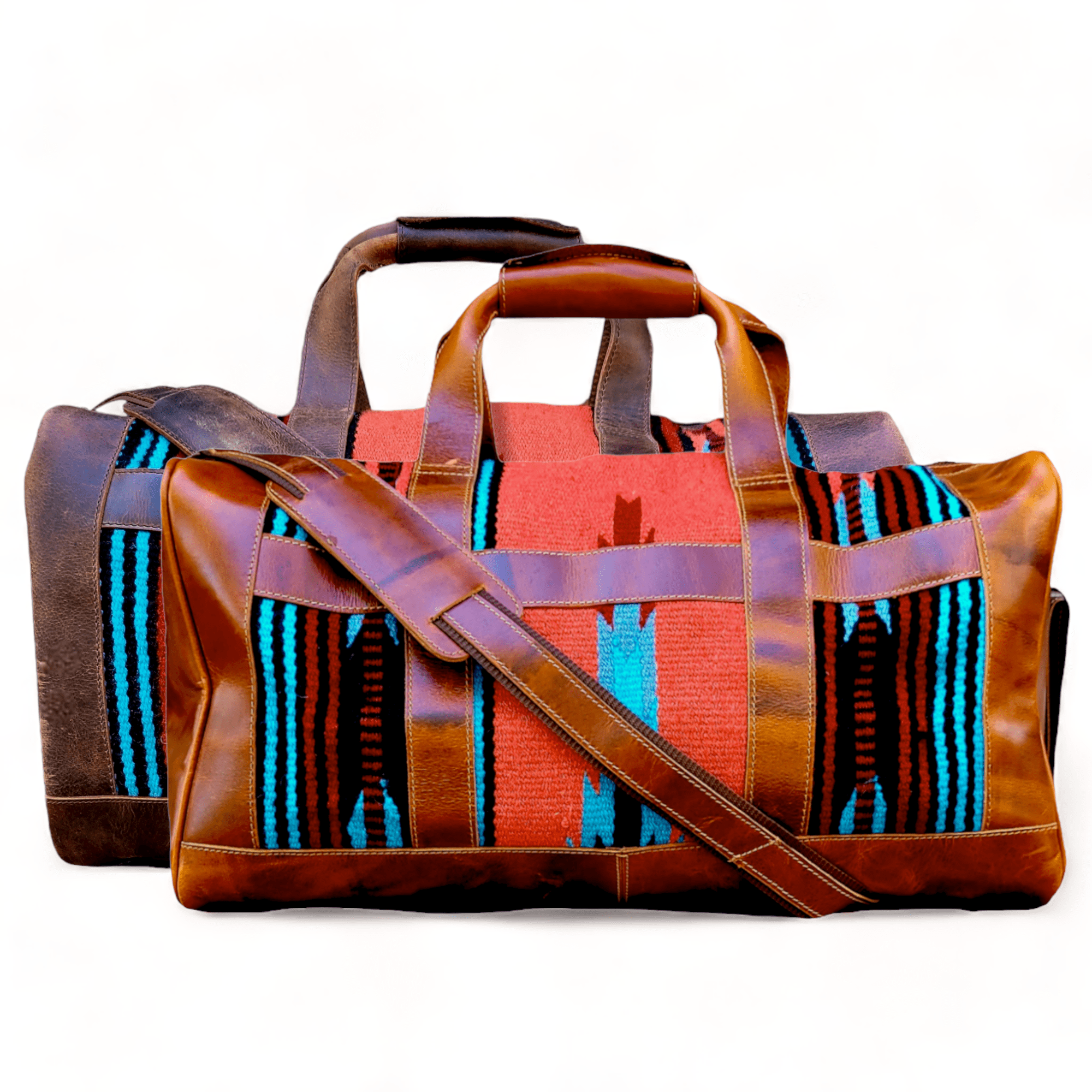 Southwestern Saddle Blanket Aztec Weekender Sedona Leather Duffel Bag - Ranch Junkie Mercantile LLC