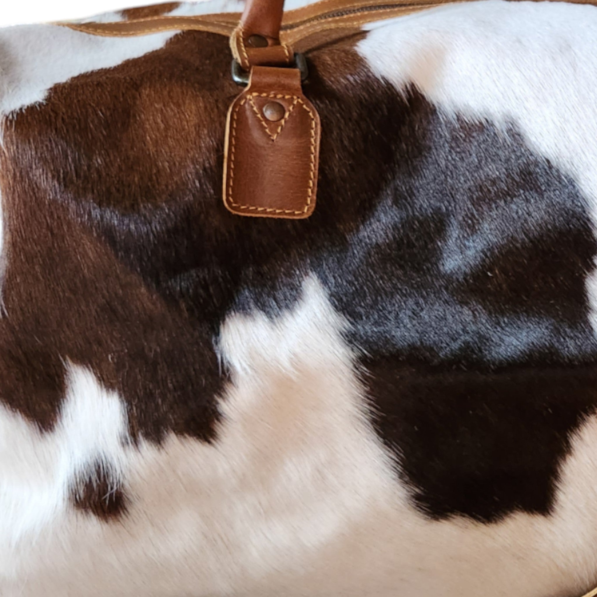 Bundle Deal Highlands Large Genuine Cowhide Weekender Duffel Tricolor + Cowhide Tote Bag - Ranch Junkie Mercantile LLC