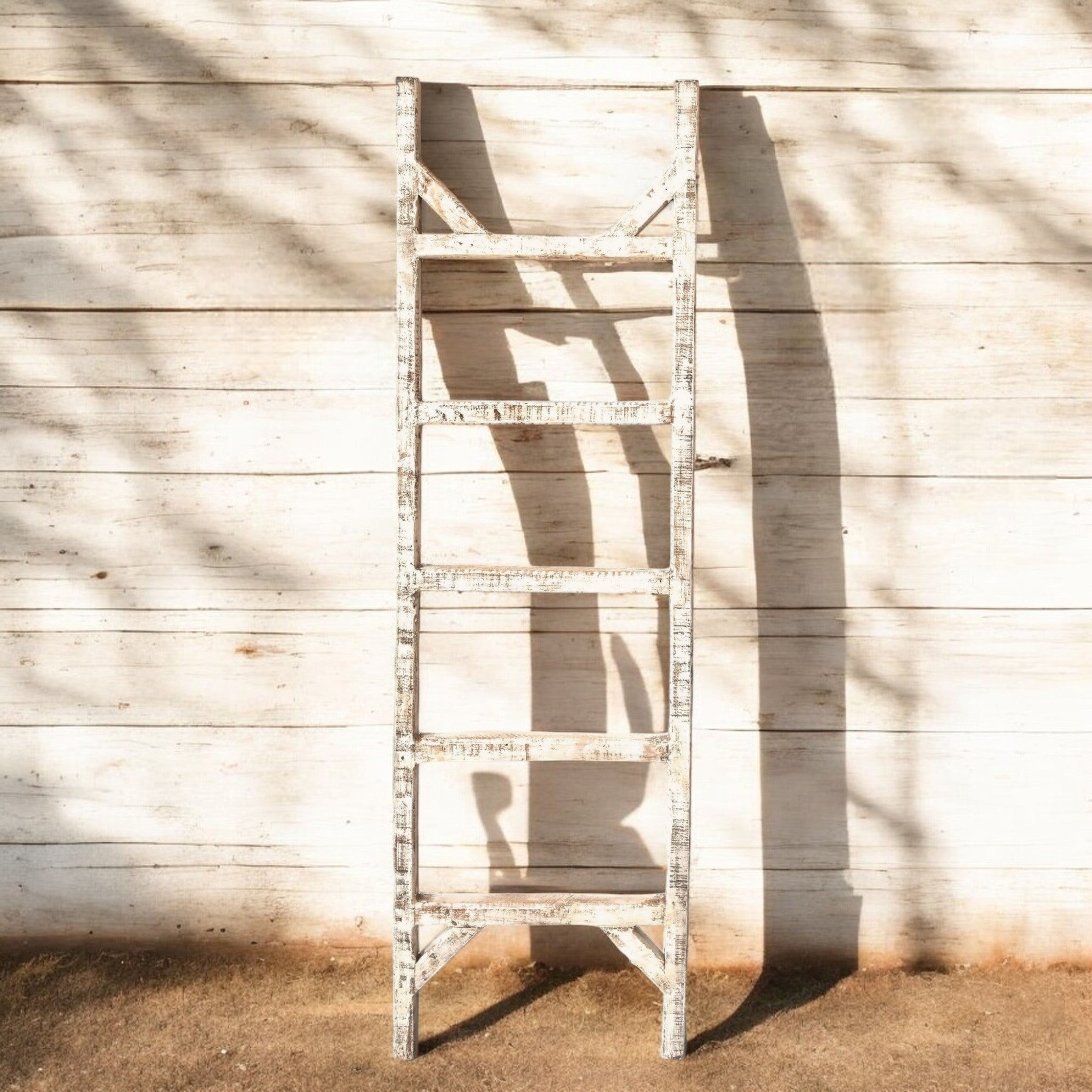 Farmhouse Blanket Ladder 5 Foot Or 6 Foot Blanket Ladder Rustic White - Ranch Junkie Mercantile LLC