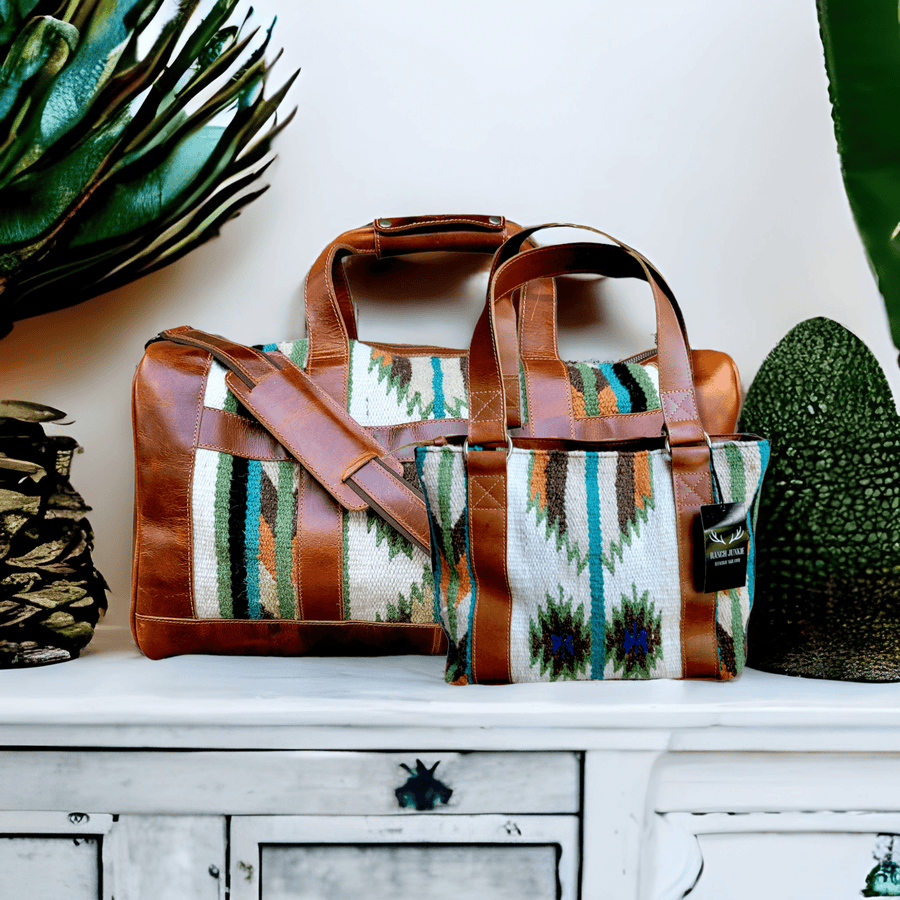 Bundle Deal-Aspen Southwestern Handwoven Wool Leather Weekender + Aspen Handwoven Wool Tote Purse Luggage & BagsRanch Junkie