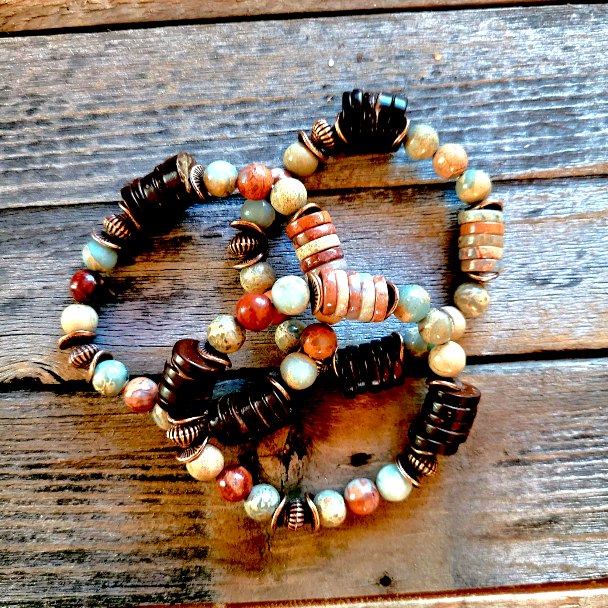 Aqua Terra and Wood Bracelet - Ranch Junkie Mercantile LLC