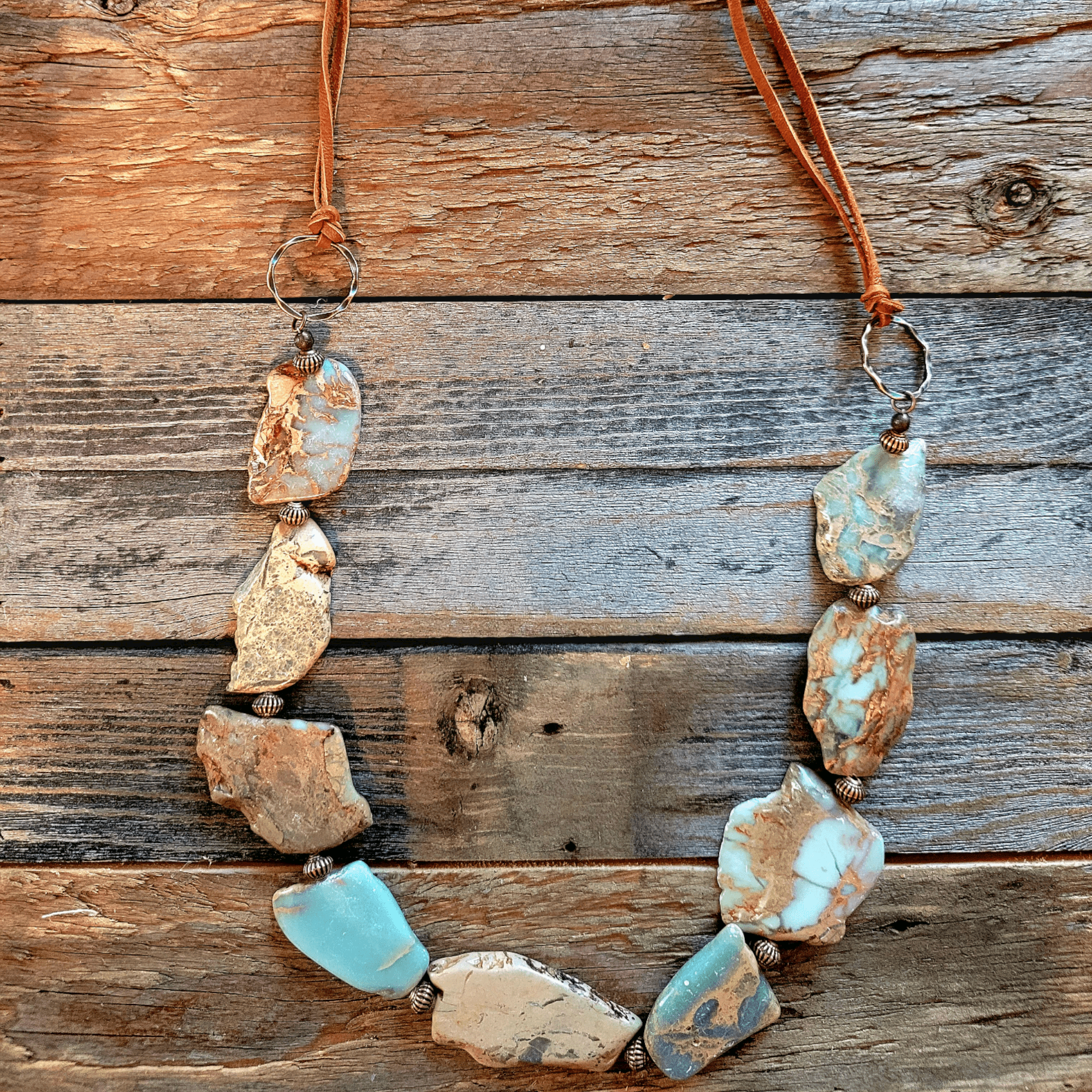 Aqua Terra Slab and Leather Necklace - Ranch Junkie Mercantile LLC