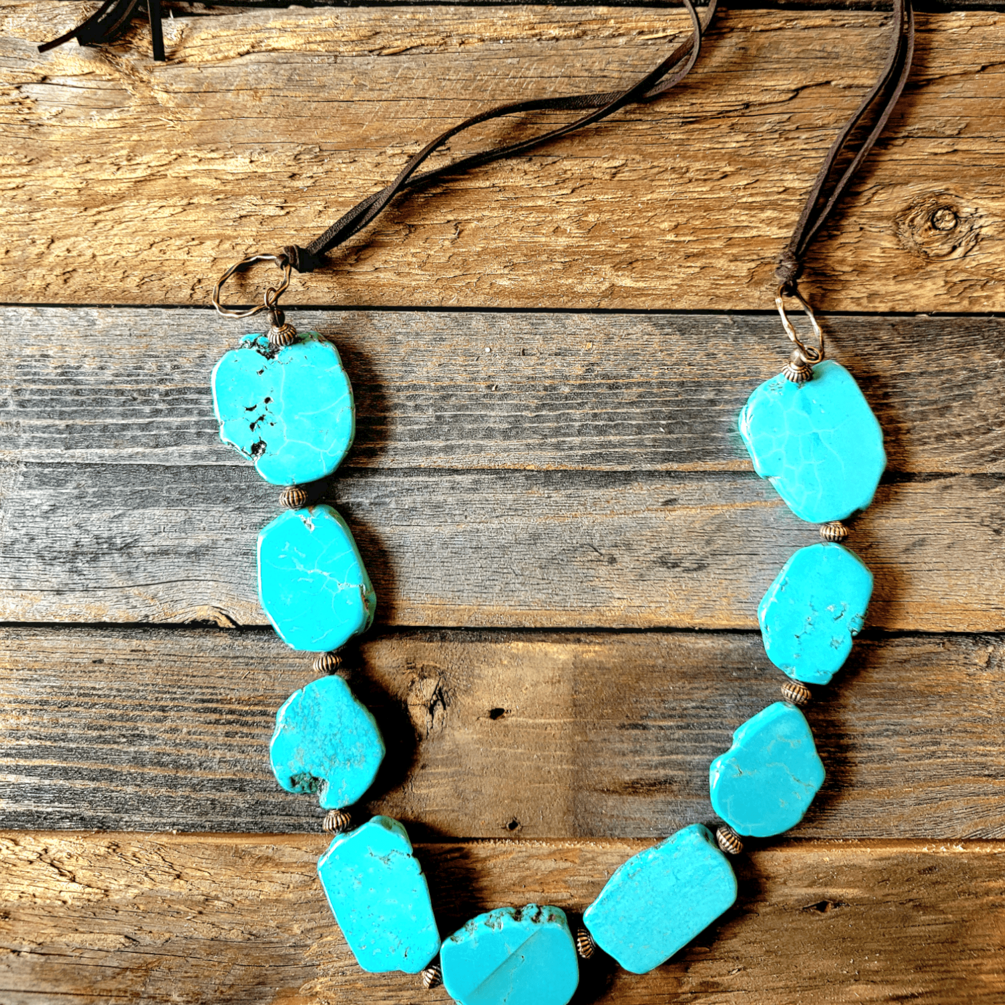 Blue Turquoise Slab Necklace with Leather Ties - Ranch Junkie Mercantile LLC