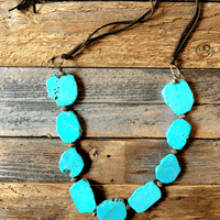 Blue Turquoise Slab Necklace with Leather Ties - Ranch Junkie Mercantile LLC