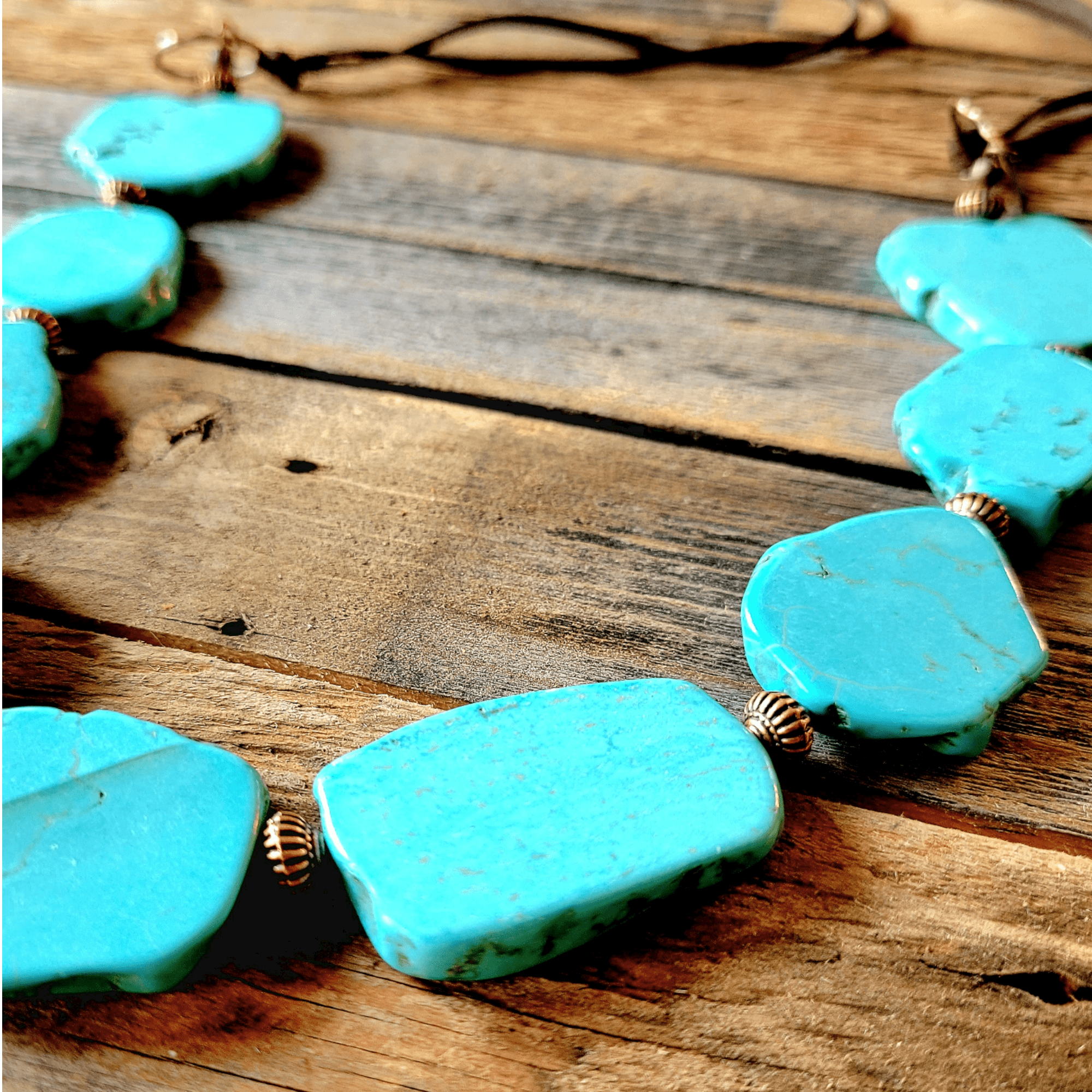 Blue Turquoise Slab Necklace with Leather Ties - Ranch Junkie Mercantile LLC