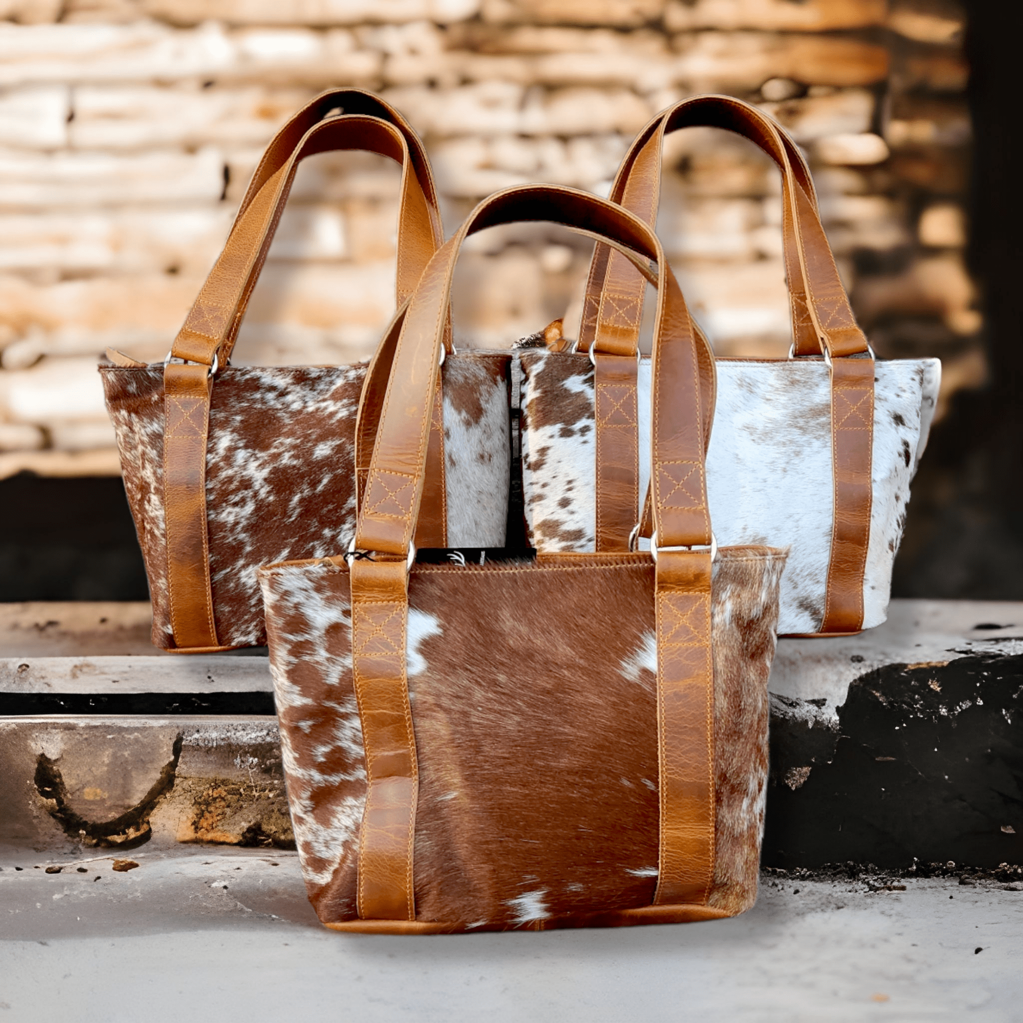 Mega Bundle Deal -The Highlands Large Genuine Cowhide Weekender Duffel Saddle+ Saddle Tote Purse +Wristlet Clutch Saddle - Ranch Junkie Mercantile LLC