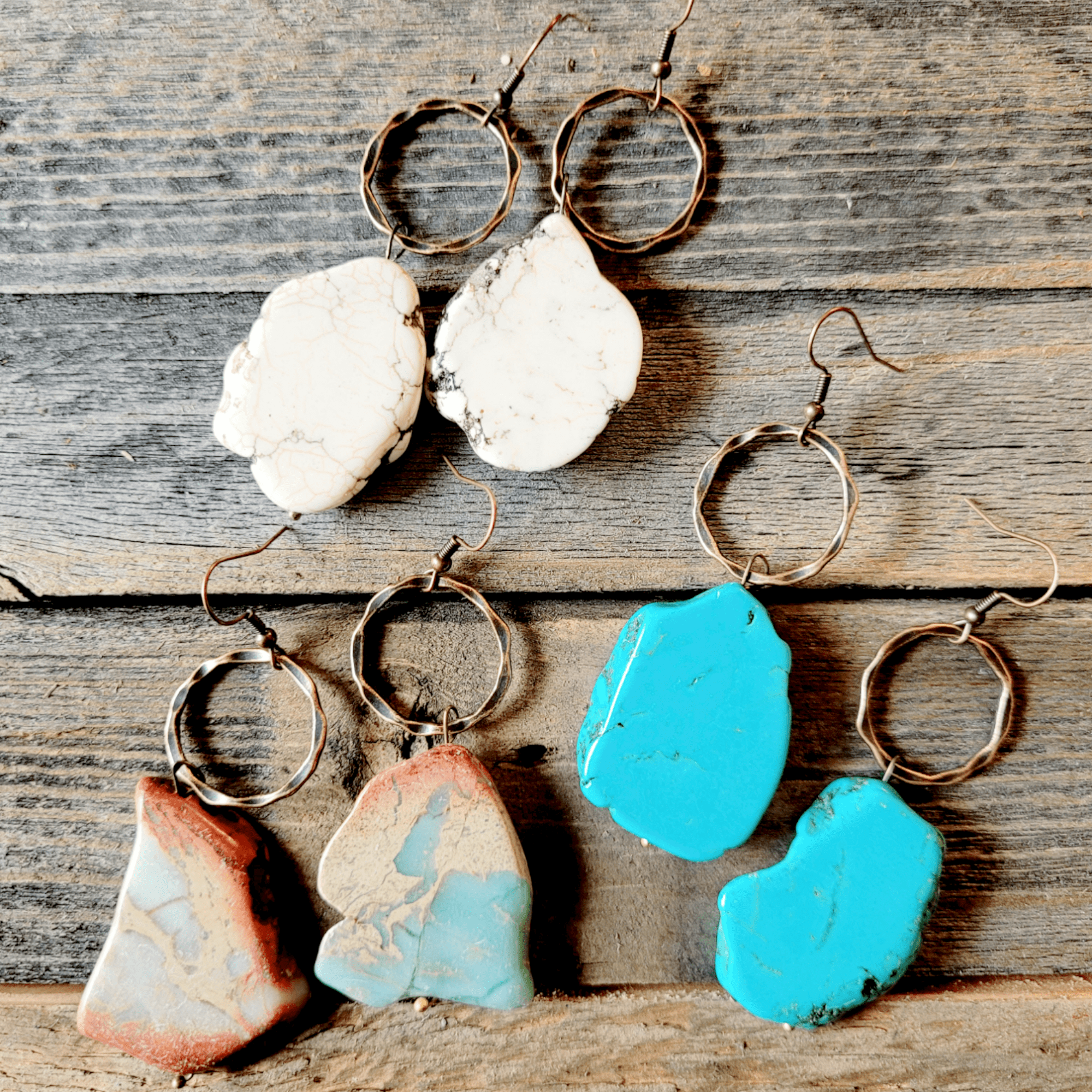 Chunky Slab Stone Earrings Turquoise Earrings - Ranch Junkie Mercantile LLC