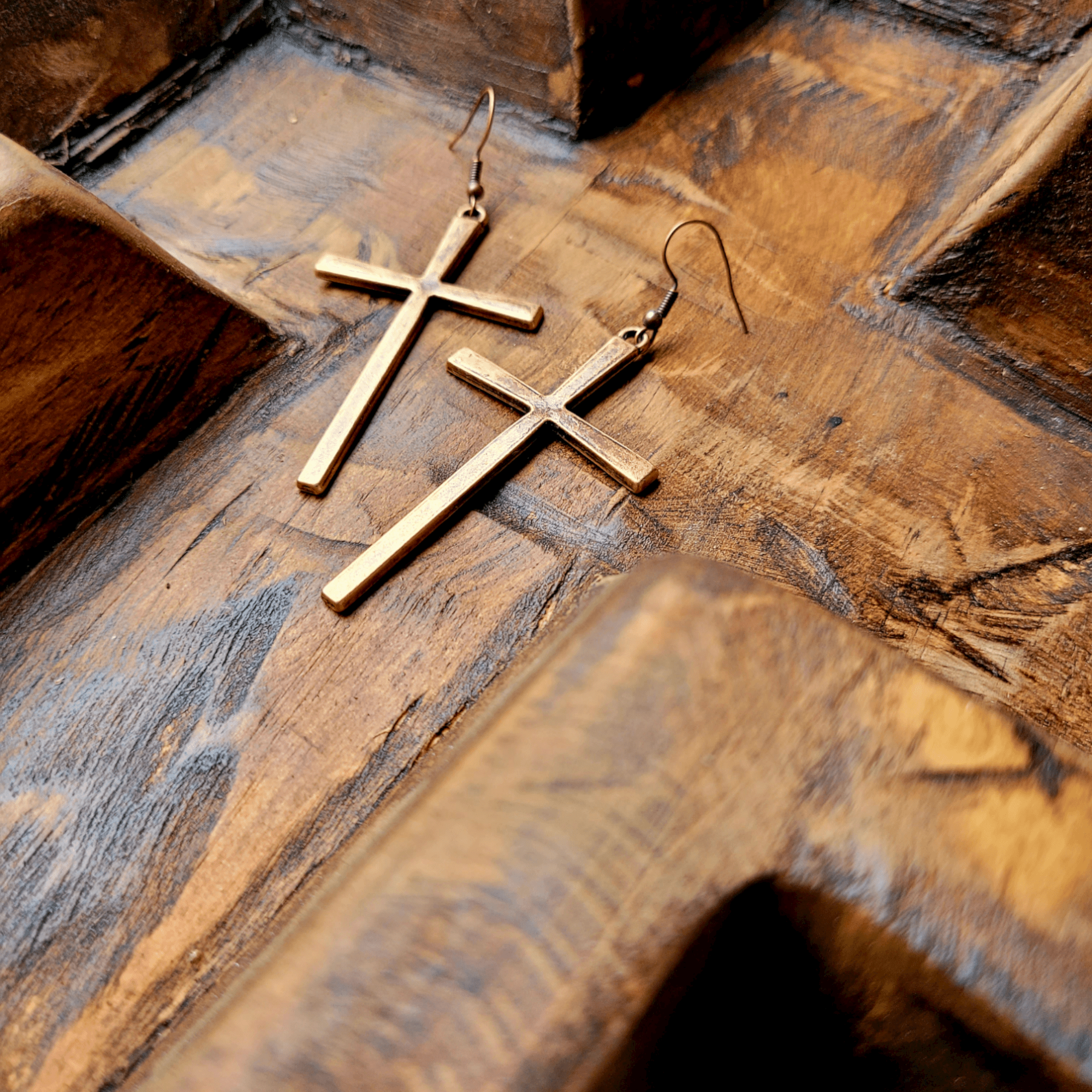 Copper Cross Earrings + Handcrafted Cross Wood Bowl Bundle Deal - Ranch Junkie Mercantile LLC