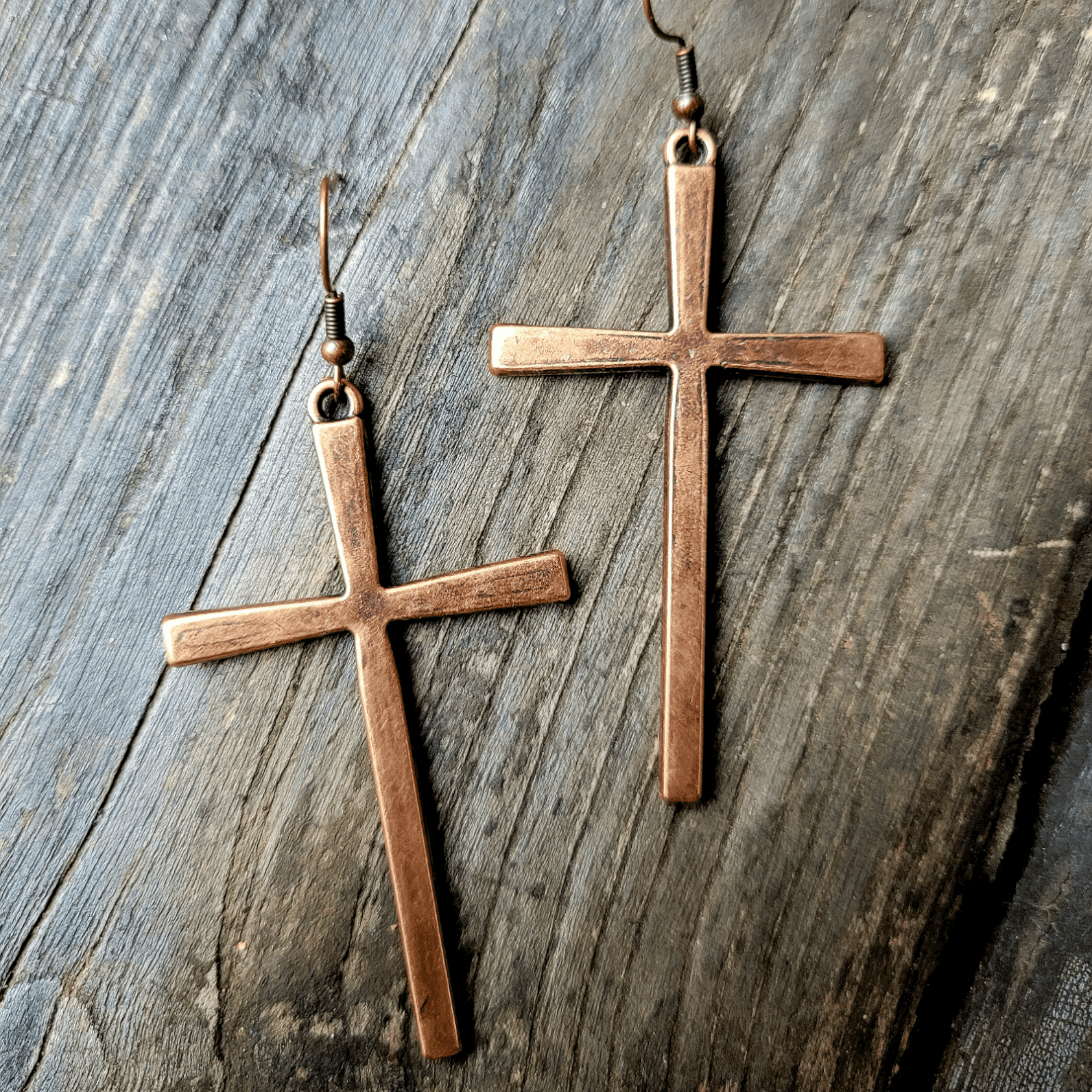 Copper Cross Earrings + Handcrafted Cross Wood Bowl Bundle Deal - Ranch Junkie Mercantile LLC