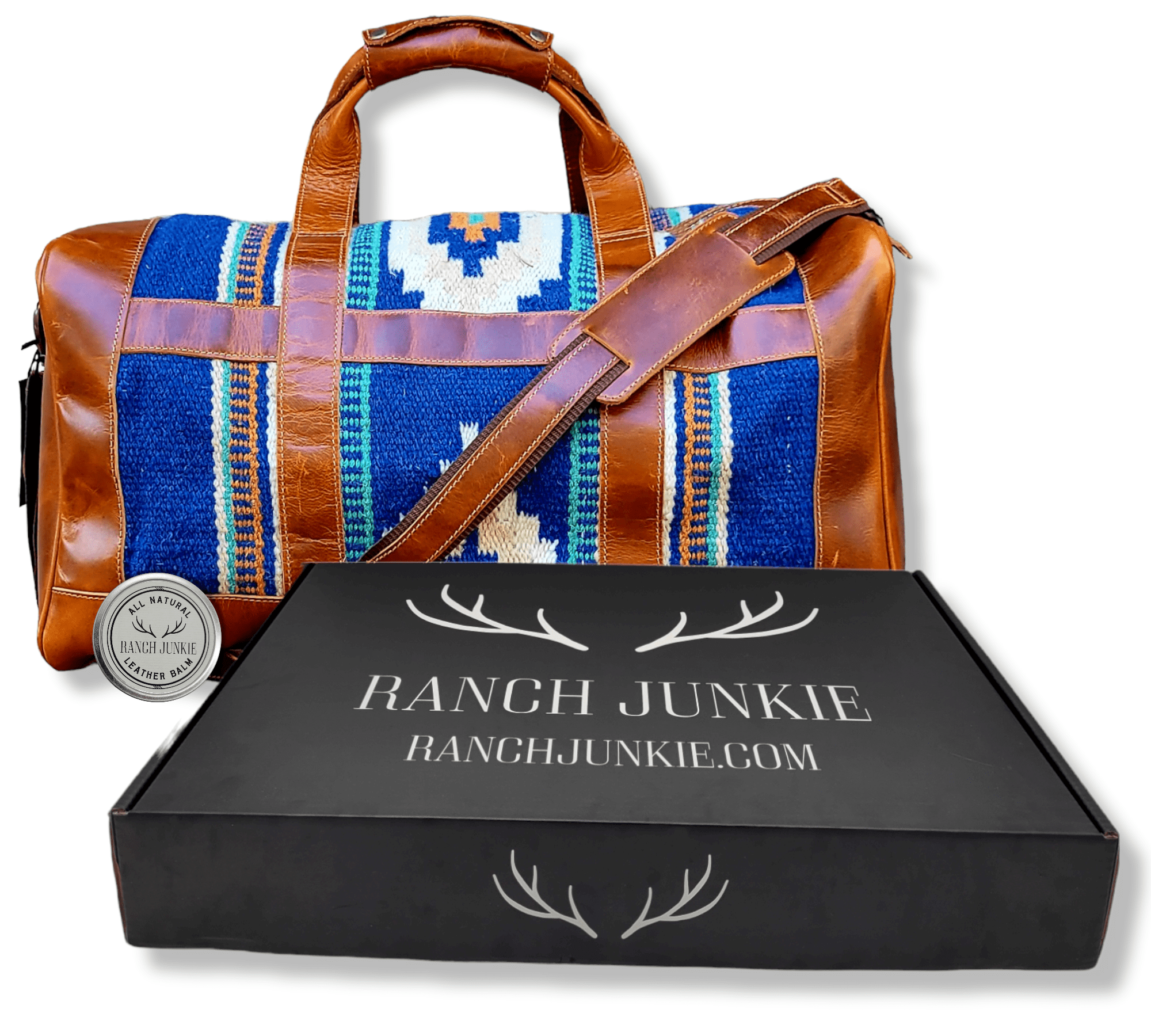 Southwestern Saddle Blanket Aztec Weekender Dakota Leather Duffel Bag - Ranch Junkie Mercantile LLC