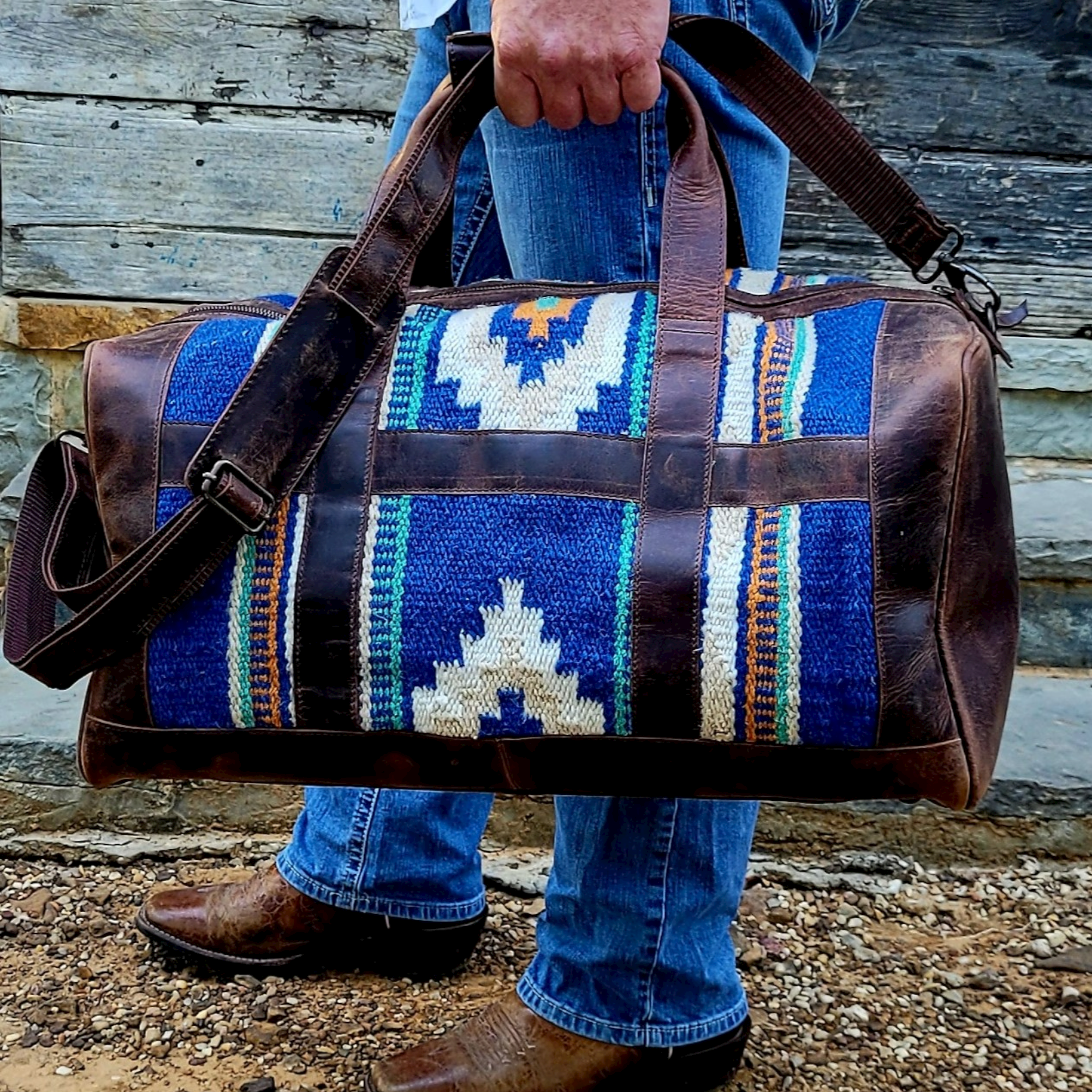 Dakota Southwestern Saddle Blanket Aztec Weekender Leather Duffel Bag - Ranch Junkie Mercantile LLC