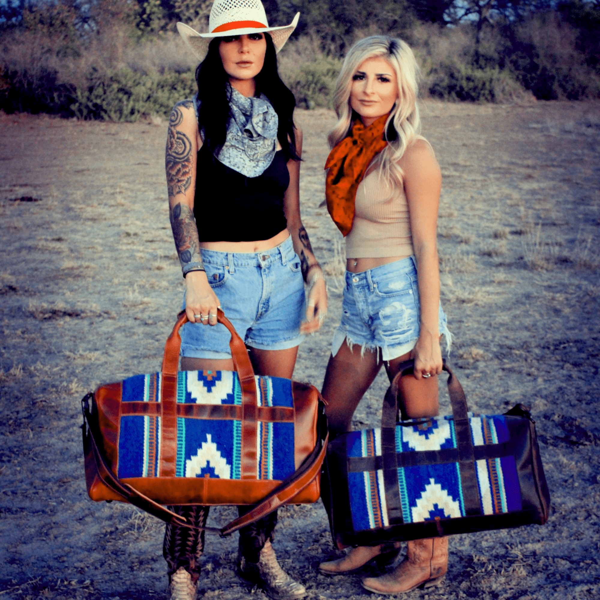 Southwestern Saddle Blanket Aztec Weekender Dakota Leather Duffel Bag - Ranch Junkie Mercantile LLC