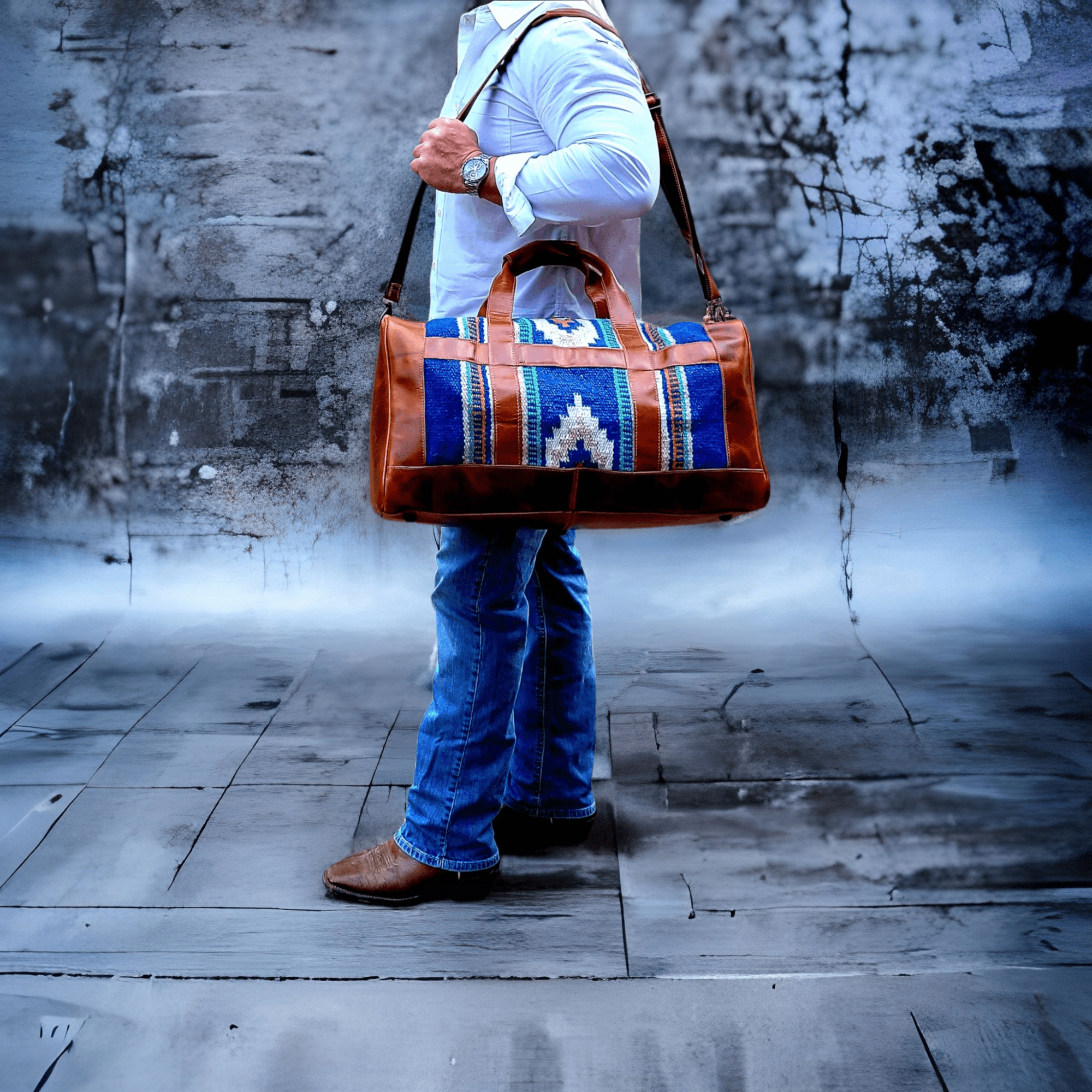 Southwestern Saddle Blanket Aztec Weekender Dakota Leather Duffel Bag - Ranch Junkie Mercantile LLC
