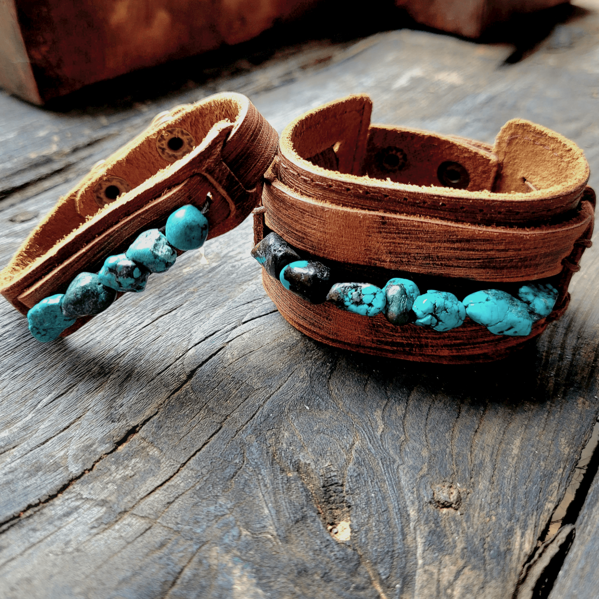 Dusty Leather Cuff with African Turquoise Chunks - Ranch Junkie Mercantile LLC