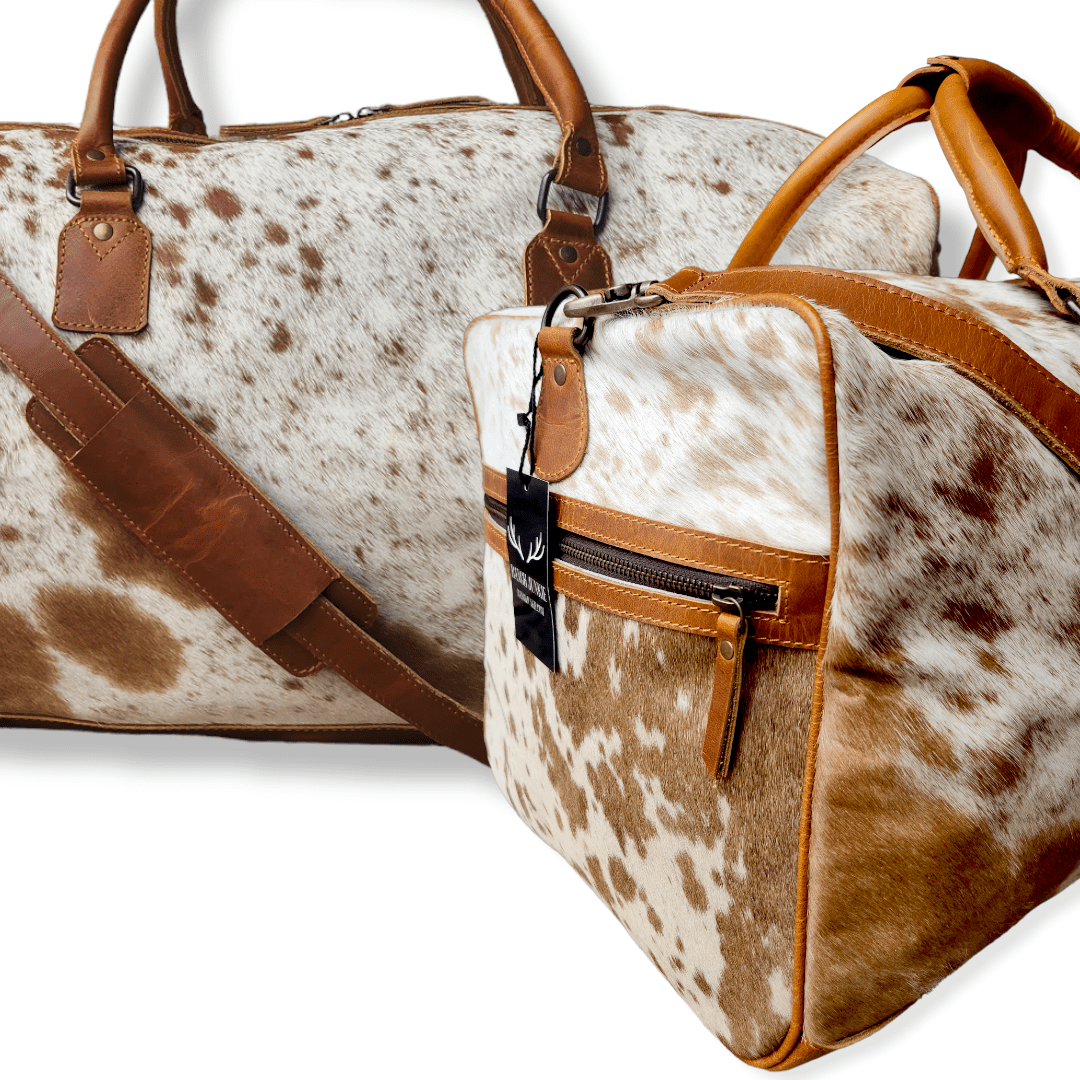 Bundle Deal -The Highlands Large Genuine Cowhide Weekender Duffel Saddle+ Wristlet Clutch Saddle - Ranch Junkie Mercantile LLC