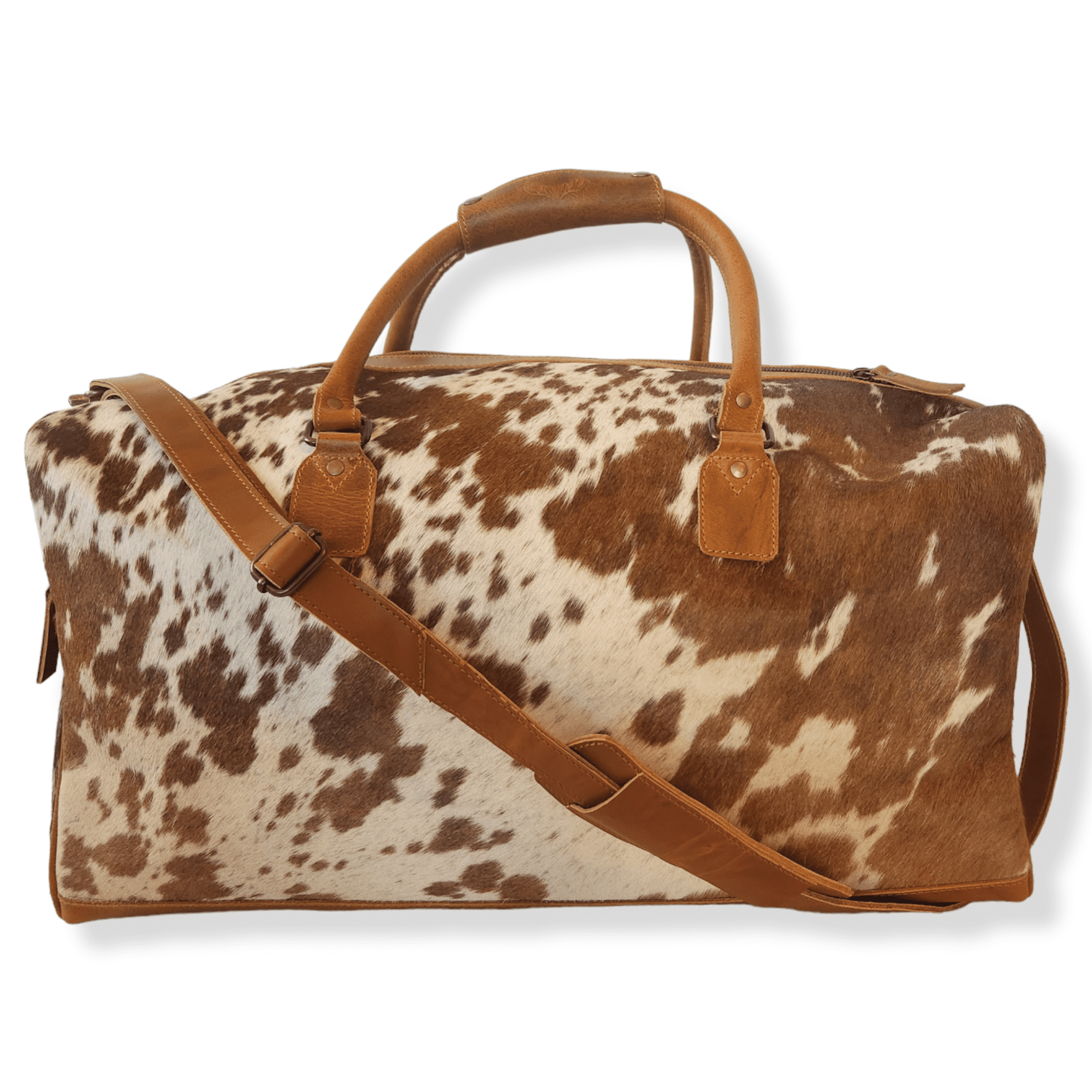 Bundle Deal -The Highlands Large Genuine Cowhide Weekender Duffel Saddle+ Crossbody Canteen Saddle - Ranch Junkie Mercantile LLC