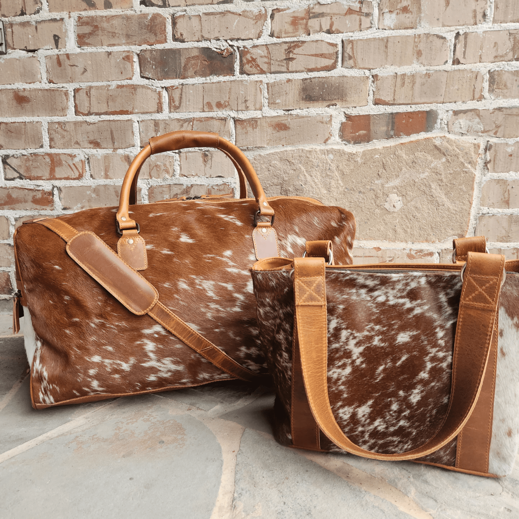 Bundle Deal -The Highlands Large Genuine Cowhide Weekender Duffel Saddle Bag+ Tote Purse Saddle - Ranch Junkie Mercantile LLC