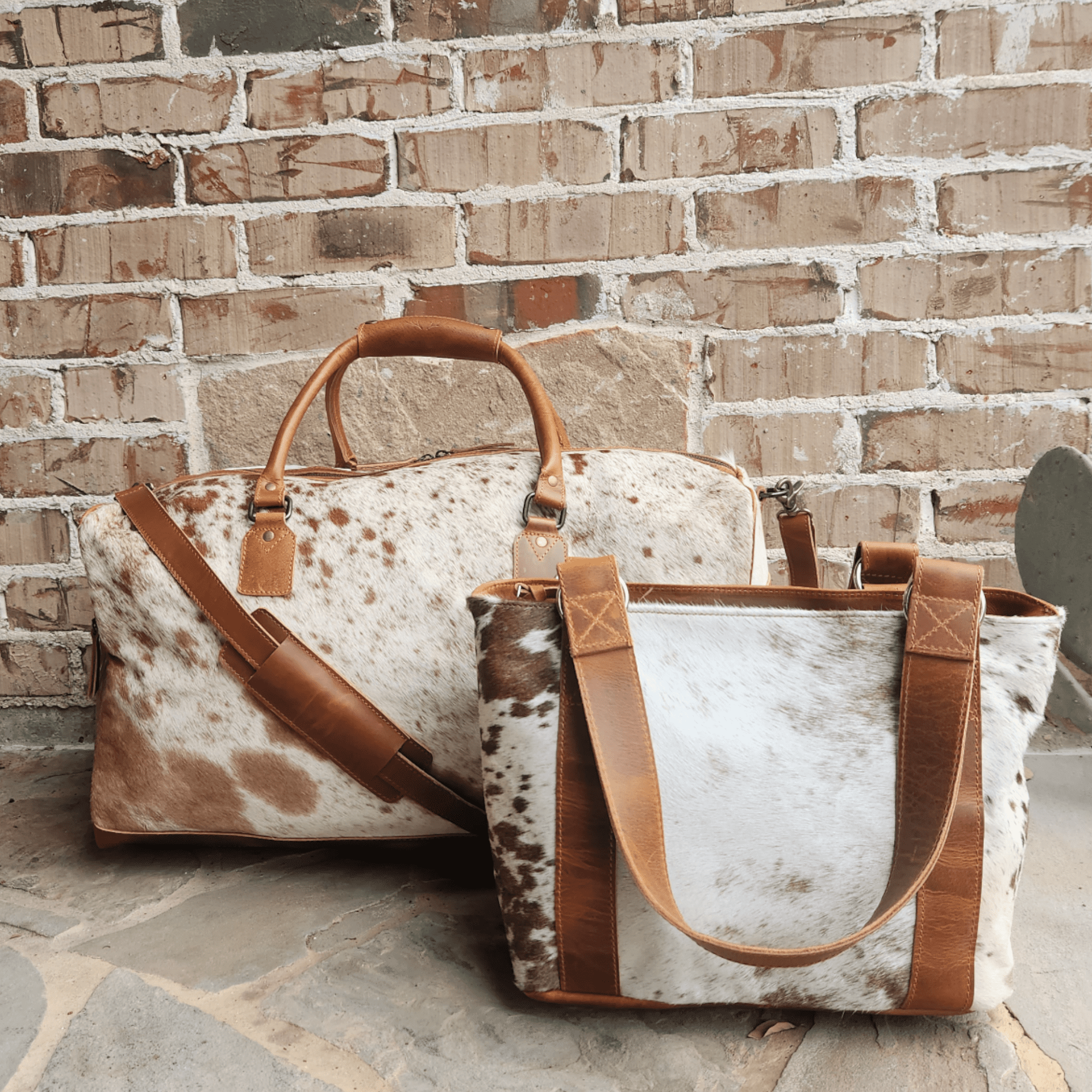 Bundle Deal Highlands Large Genuine Cowhide Weekender Duffel Saddle Bag+ Tote Purse Saddle - Ranch Junkie Mercantile LLC