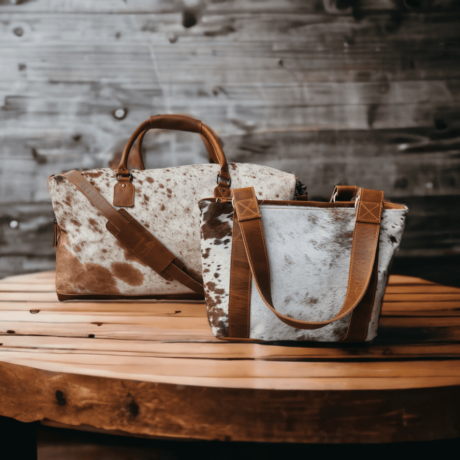 Bundle Deal -The Highlands Large Genuine Cowhide Weekender Duffel Saddle+ Tote Purse Saddle Luggage & BagsRanch Junkie