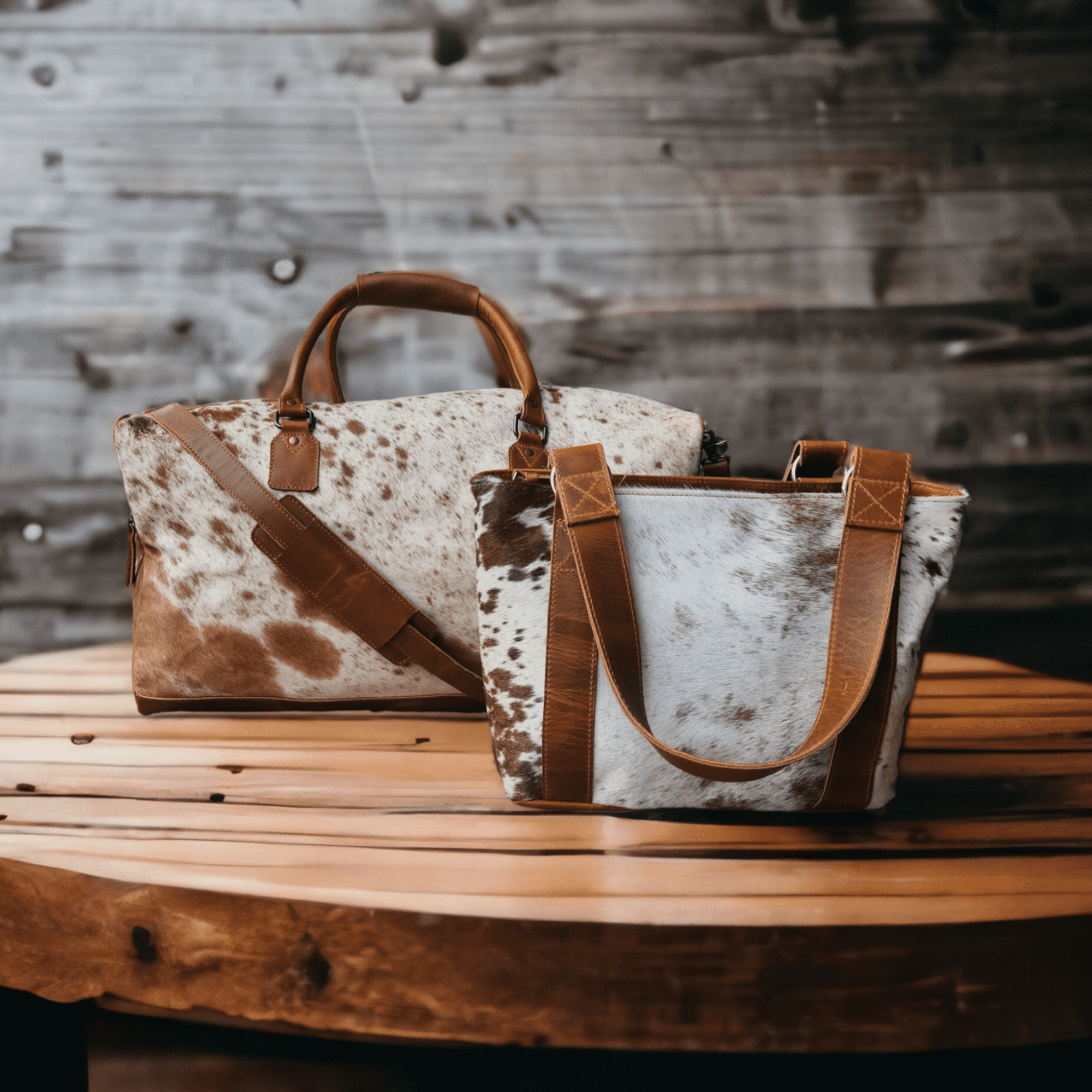Bundle Deal Highlands Large Genuine Cowhide Weekender Duffel Saddle Bag+ Tote Purse Saddle - Ranch Junkie Mercantile LLC