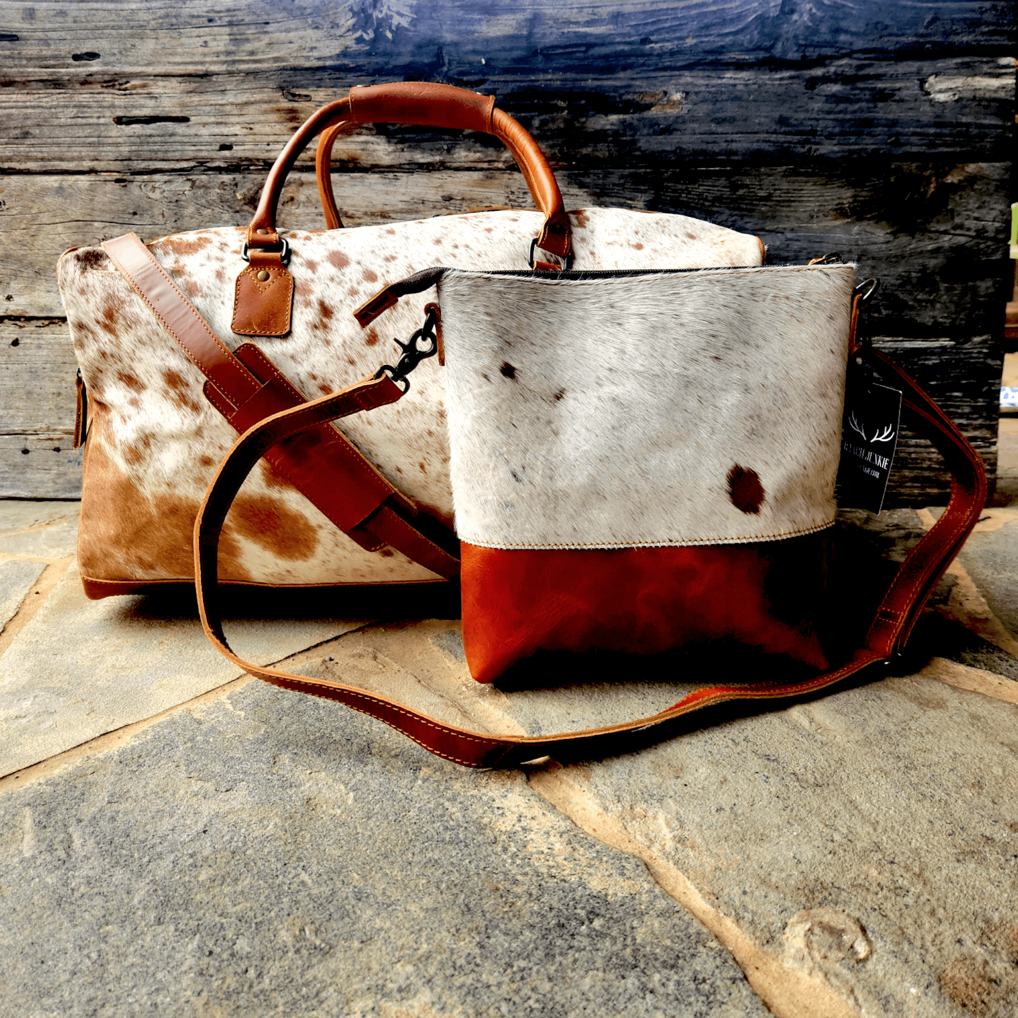 Bundle Deal Highlands Large Genuine Cowhide Weekender Duffel Saddle+ Crossbody Purse Saddle - Ranch Junkie Mercantile LLC