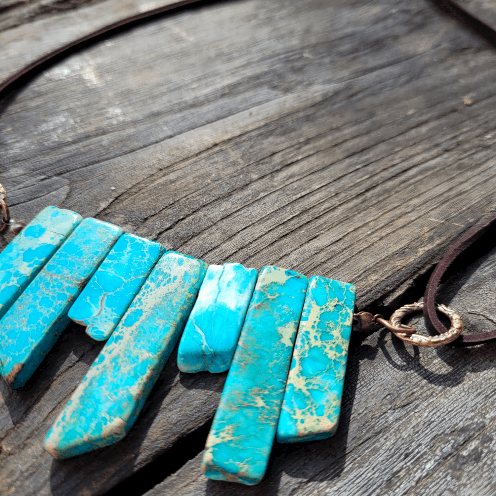 Imperial Jasper Small Slab Necklace Collar Length Leather Cord - Ranch Junkie Mercantile LLC